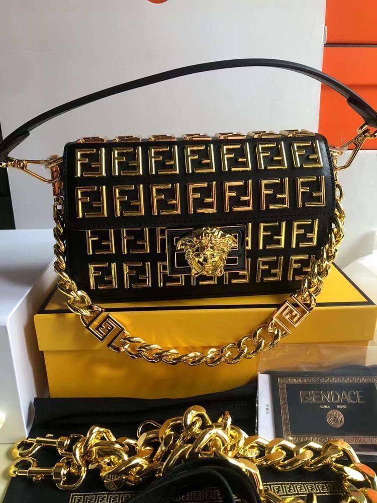 Buy First Copy Fendi x Versace Fendace Brooch Metal Embossed Bag For Women - Master Quality 7A Mirror at Lowest Price Online India