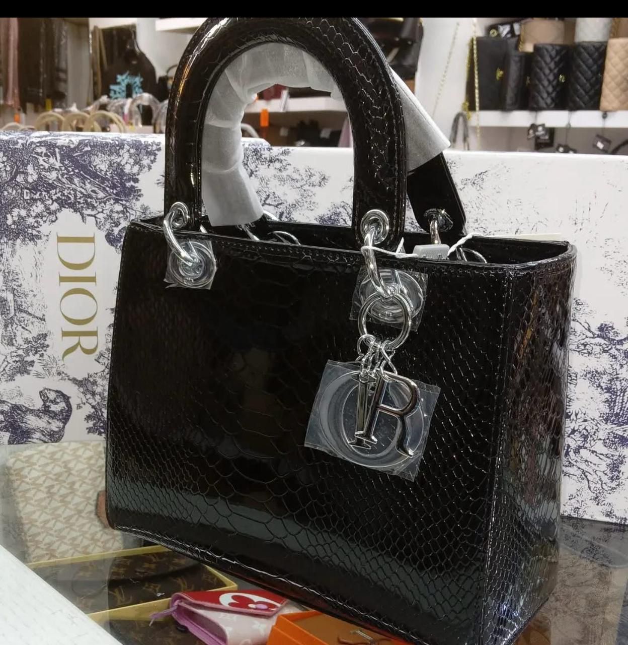 Buy First Copy Dior Lady Dior Croc-Embossed Patent Leather Handbag - Master Quality 7A Mirror at Lowest Price Online India