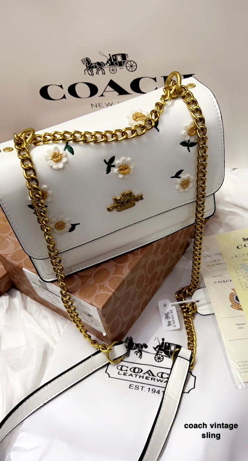 Buy First Copy Coach Klare Women Crossbody Bag with Daisy Embroidery Flower Print - Master Quality 7A Mirror at Lowest Price Online India