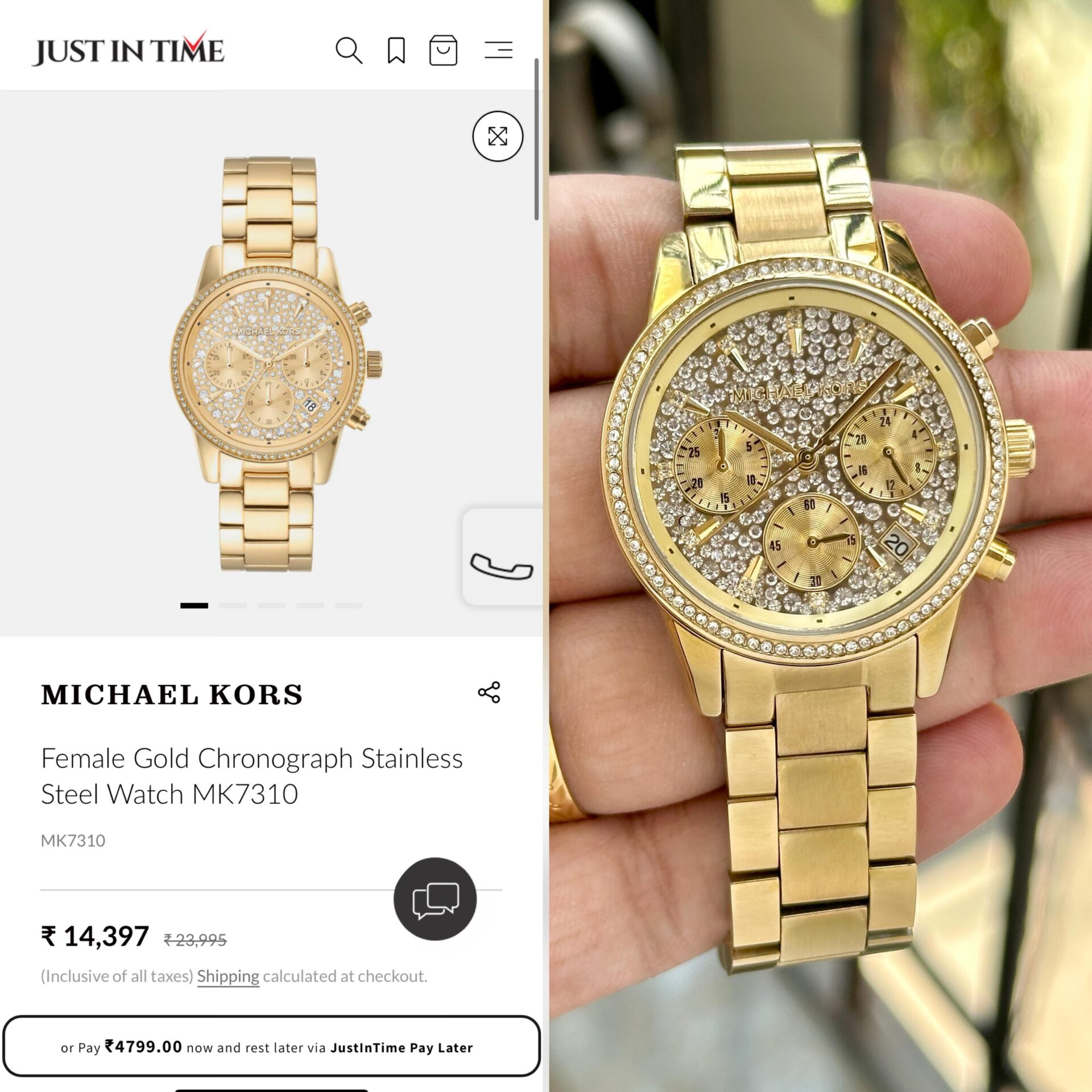 Buy First Copy Michael Kors Ritz Chronograph Women’s Watch 37mm - Master Quality 7A Mirror at Lowest Price Online India