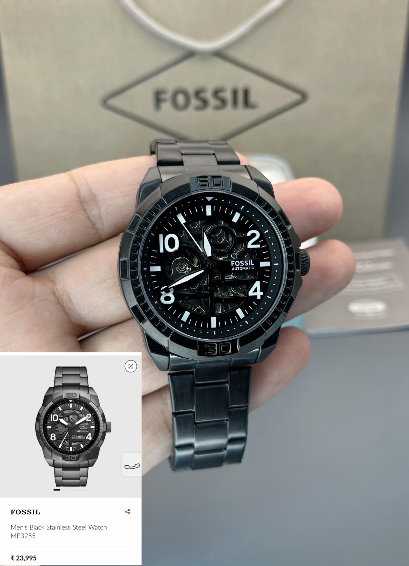 Buy First Copy Fossil Bronson Automatic Black Stainless Steel Men’s Watch - Master Quality 7A Mirror at Lowest Price Online India