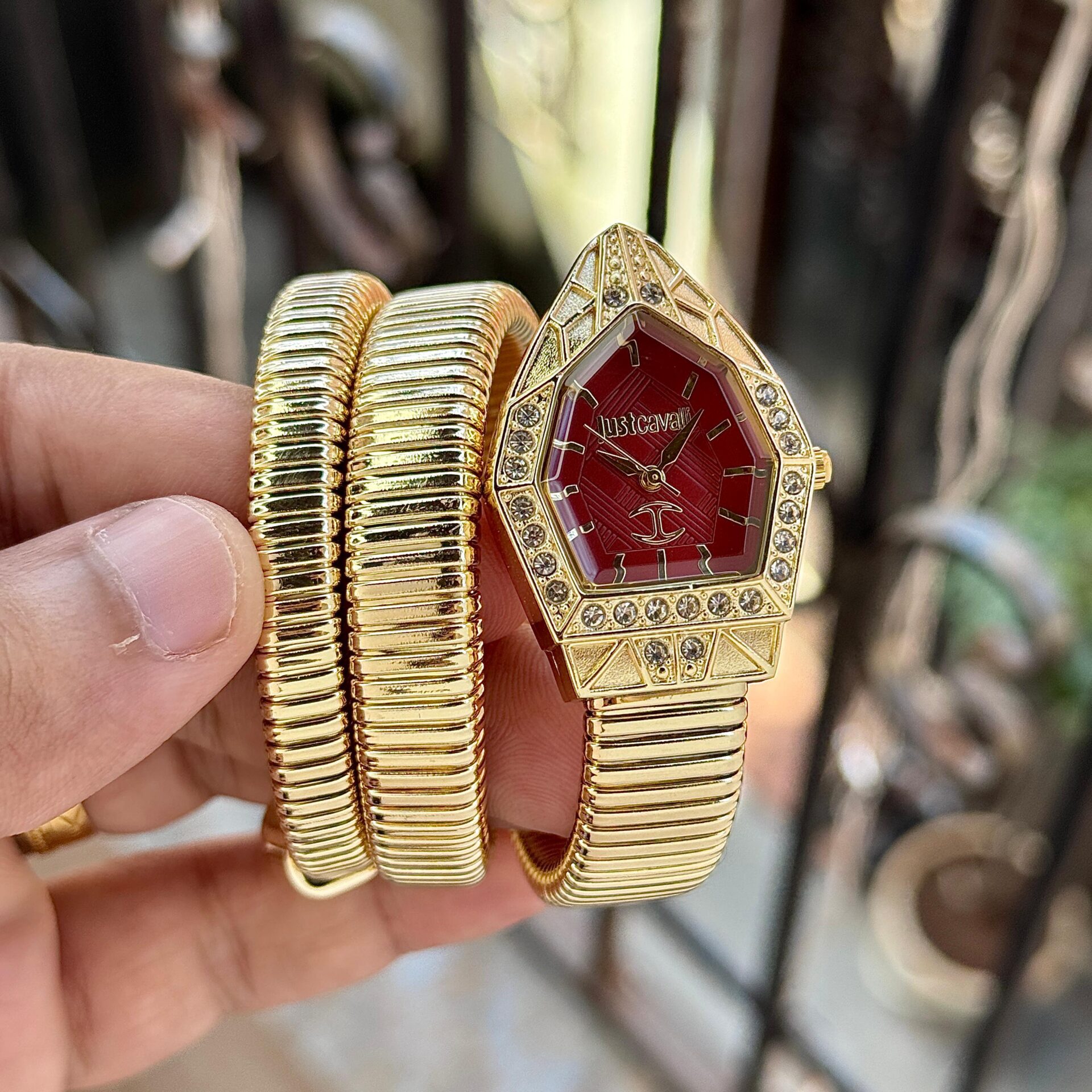 Buy First Copy Just Cavalli Serpentine Women’s Watch 32mm Silver Gold Wrap Bracelet Diamond Bezel - Master Quality 7A Mirror at Lowest Price Online India