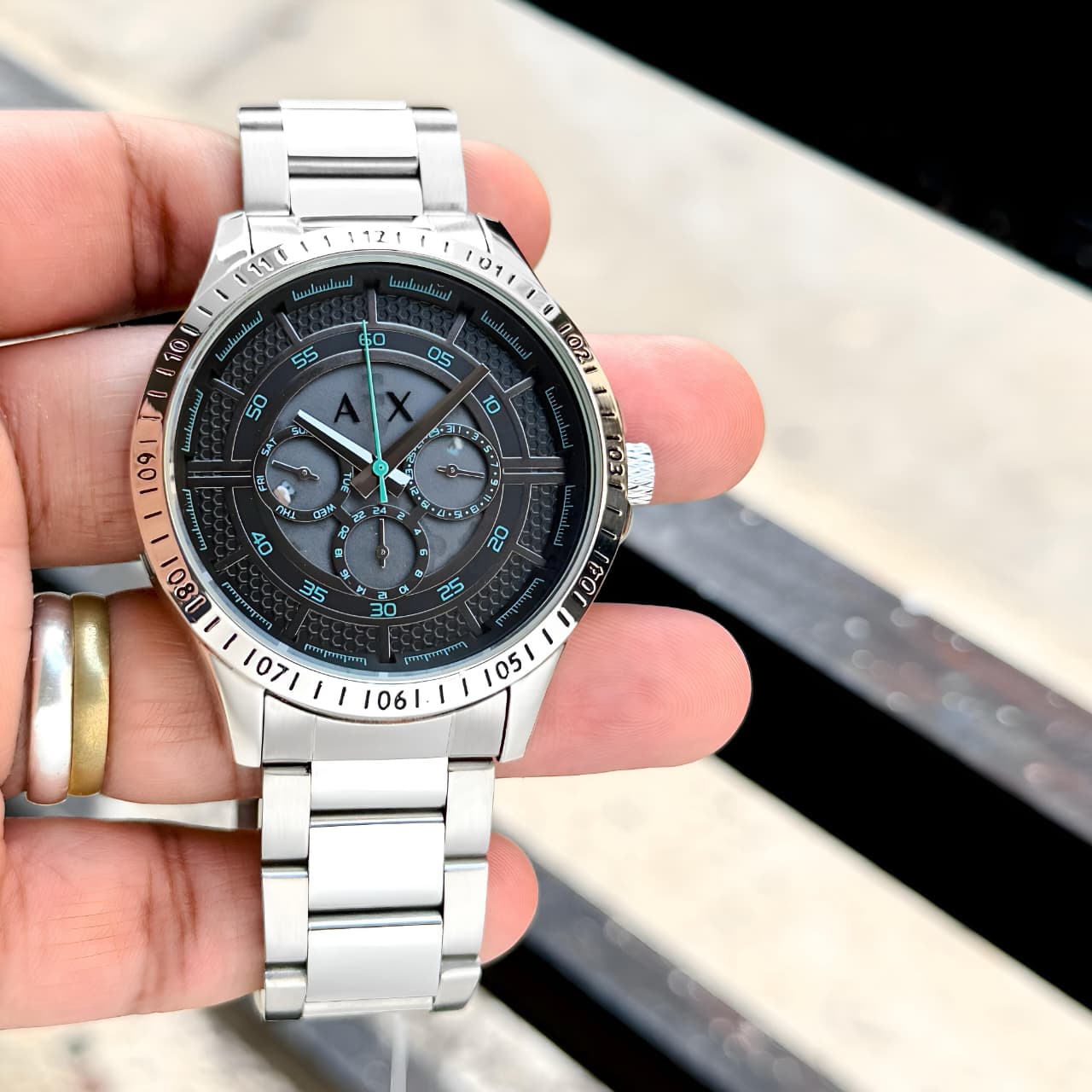 Buy First Copy Armani Exchange Men’s Modern Chronograph Stainless Steel Watch – Black Dial, 43mm - Master Quality 7A Mirror at Lowest Price Online India