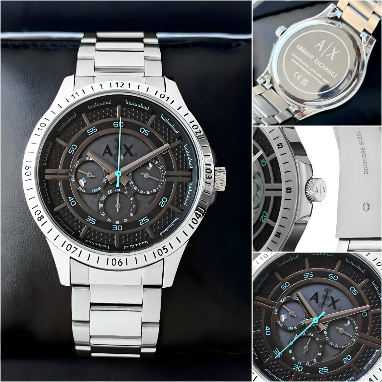 Buy First Copy Armani Exchange Men’s Modern Chronograph Stainless Steel Watch – Black Dial, 43mm - Master Quality 7A Mirror at Lowest Price Online India