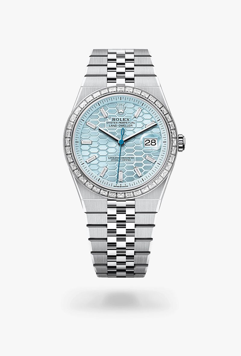 Buy First Copy Rolex Land-Dweller Tiffany Blue Diamond Bezel Automatic Men’s Watch 40mm - Master Quality 7A Mirror at Lowest Price Online India