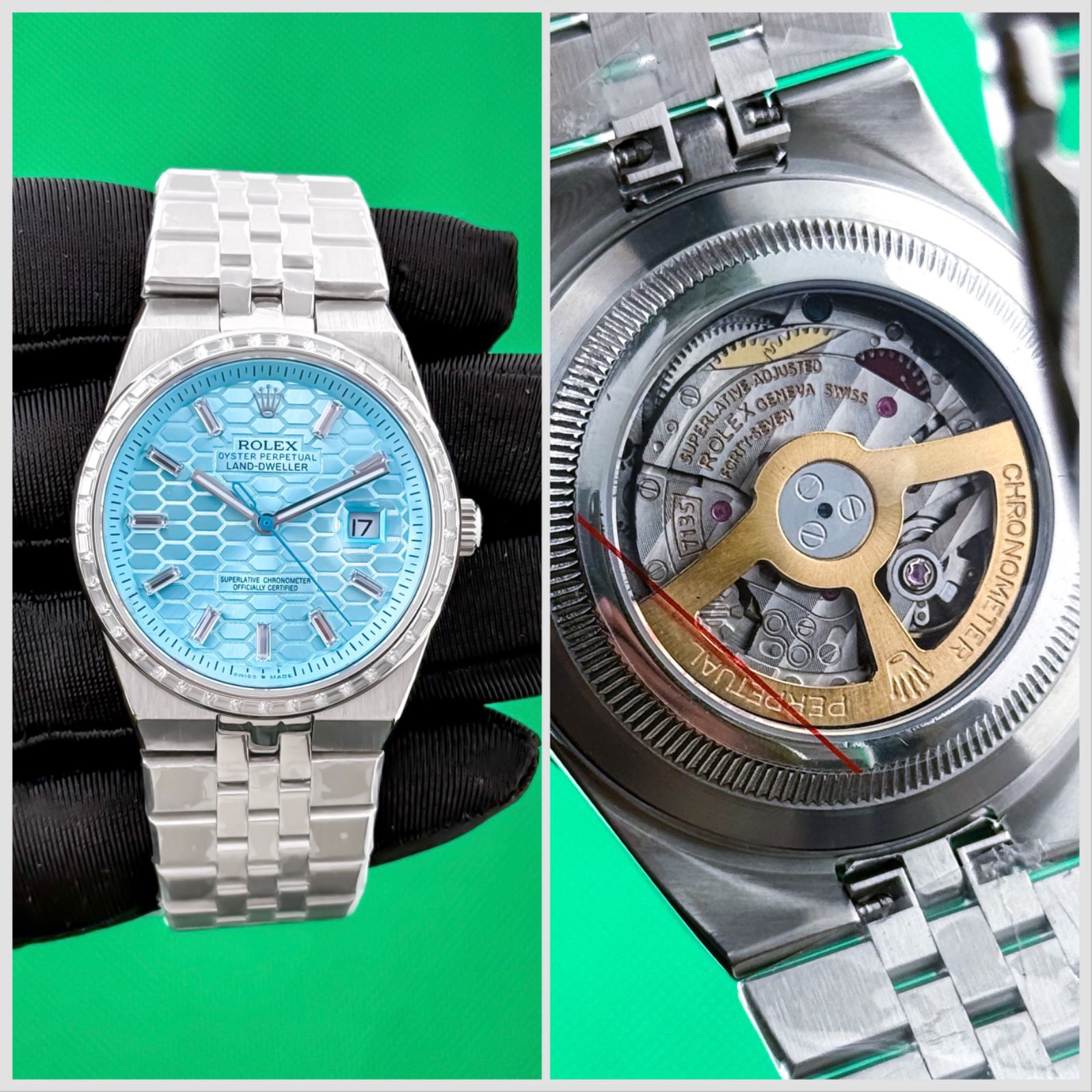 Buy First Copy Rolex Land-Dweller Tiffany Blue Diamond Bezel Automatic Men’s Watch 40mm - Master Quality 7A Mirror at Lowest Price Online India