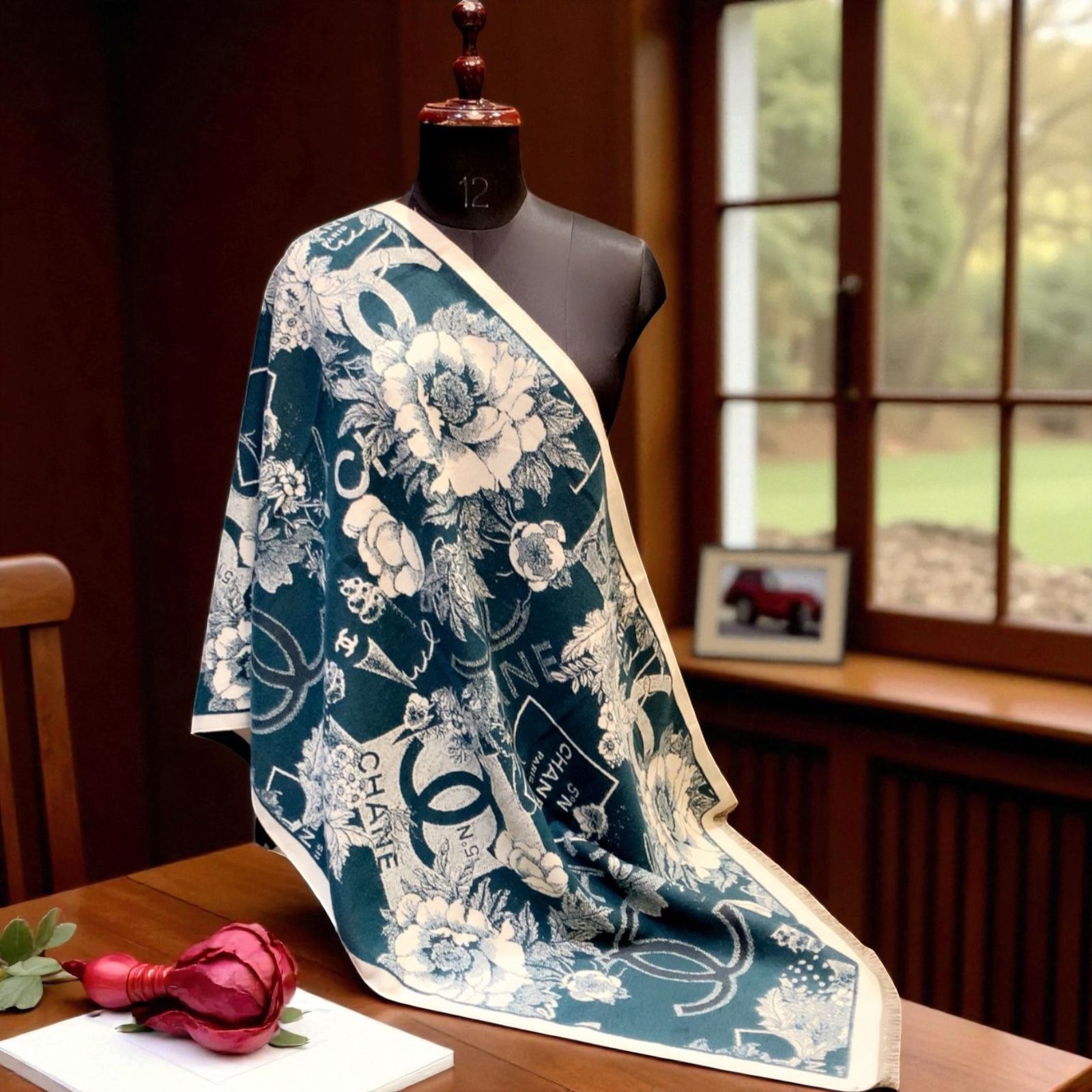 Buy First Copy Chanel Floral Reversible Rabbit Fur Winter Stole For Women - Master Quality 7A Mirror at Lowest Price Online India