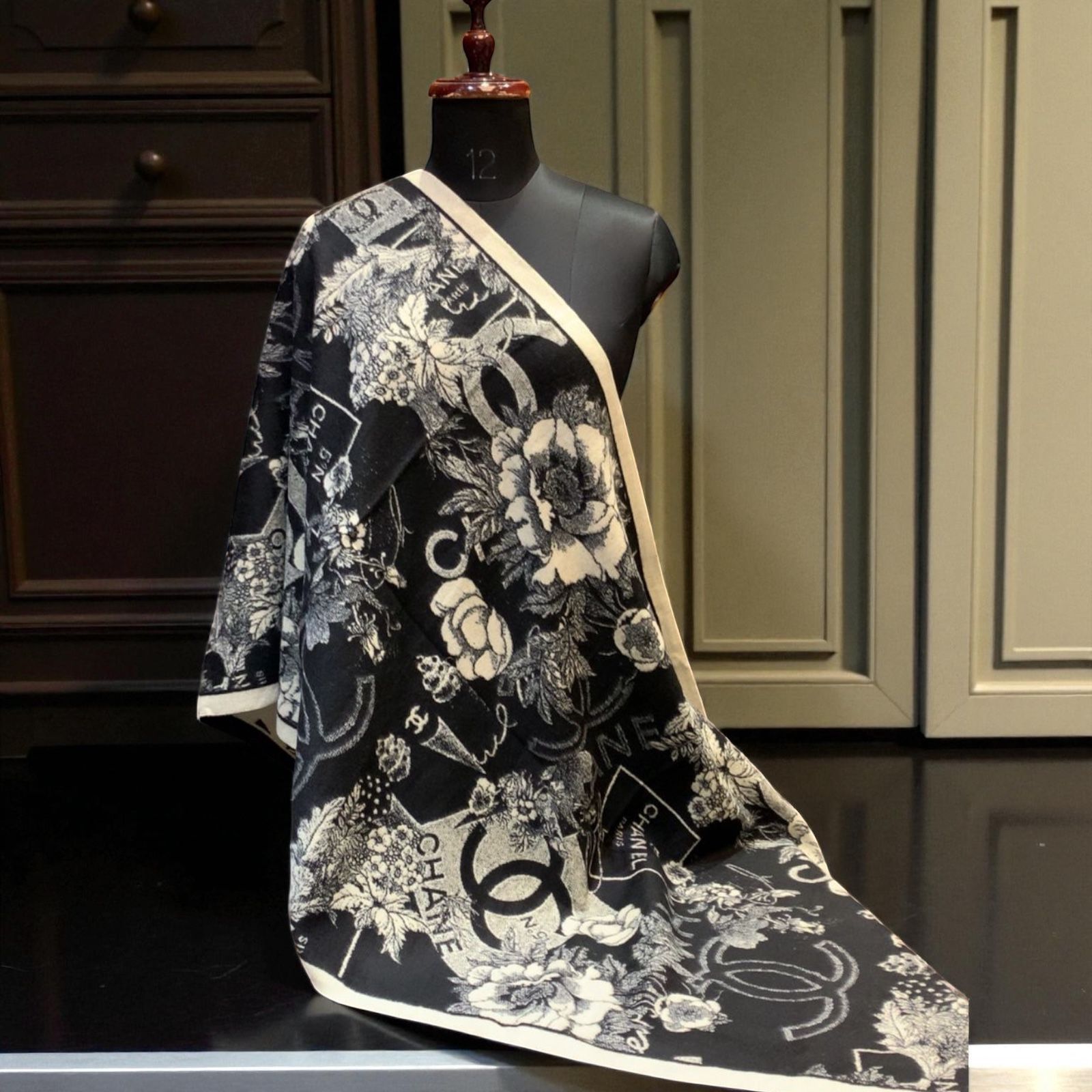 Buy First Copy Chanel Floral Reversible Rabbit Fur Winter Stole For Women - Master Quality 7A Mirror at Lowest Price Online India