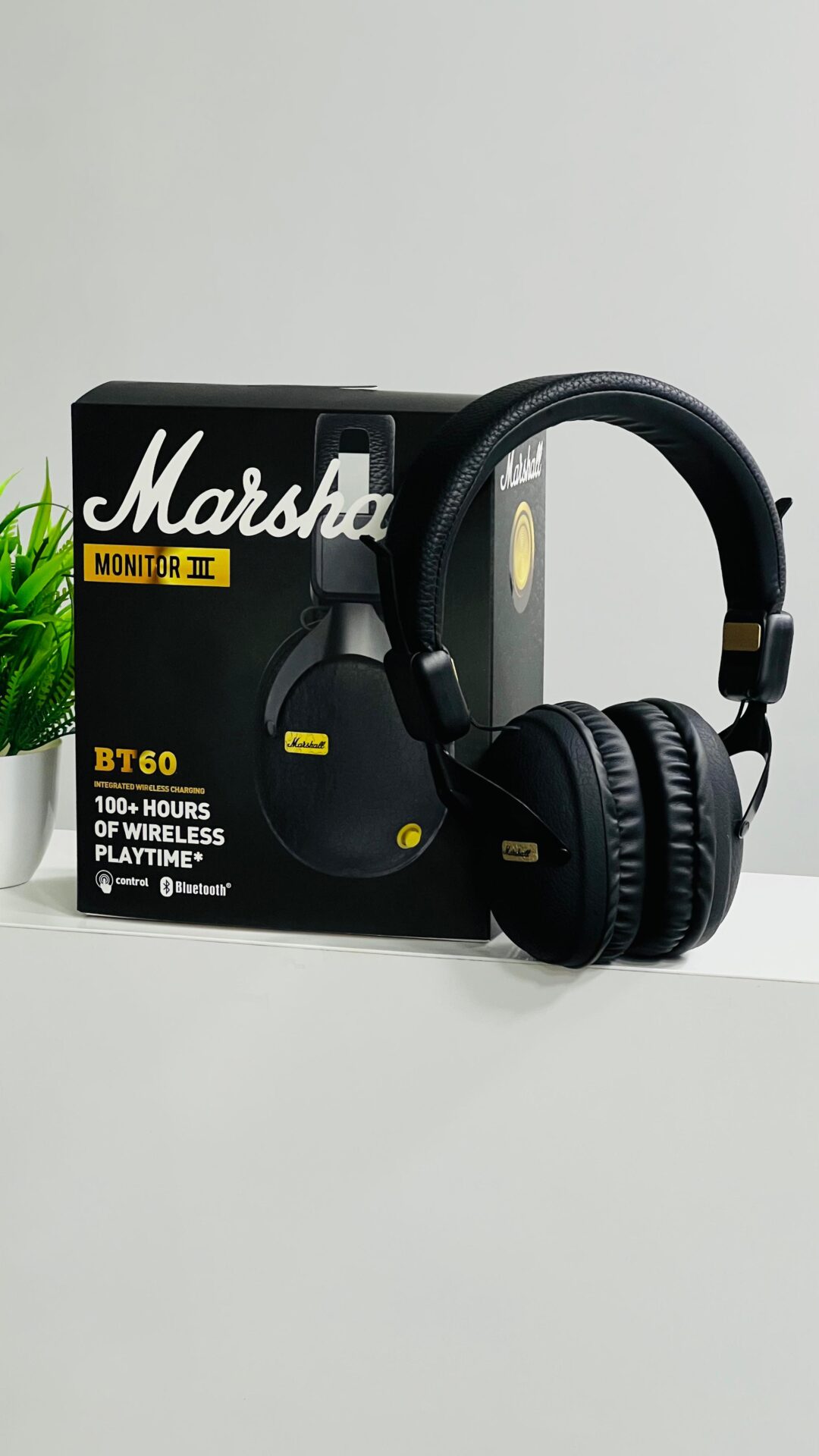 Buy First Copy Marshall Monitor III Wireless Headphones – close-up showing authentic design. Cash on Delivery available, Free shipping across India, Pan India delivery, 1:1 master replica with original box