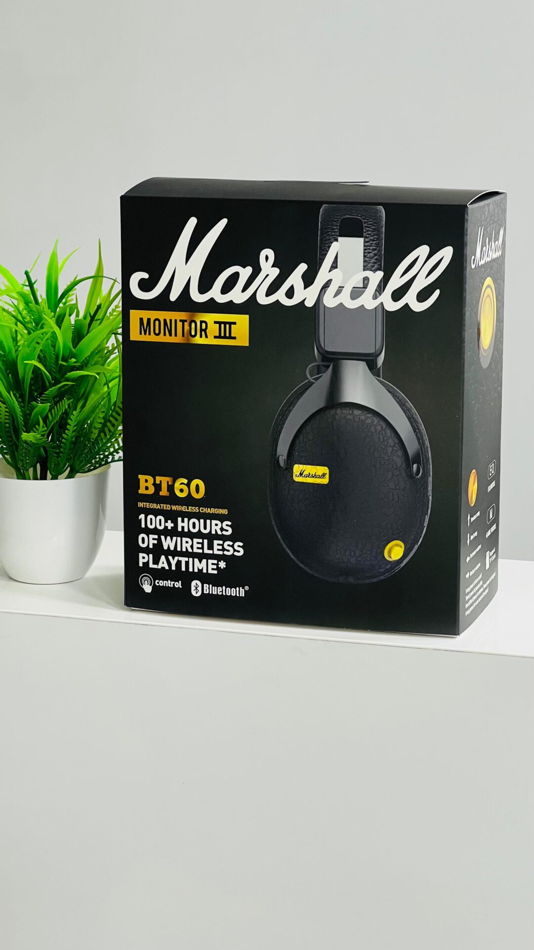 Buy First Copy Marshall Monitor III Wireless Headphones – side view showing authentic design. Cash on Delivery available, Free shipping across India, Pan India delivery, 1:1 master replica with original box