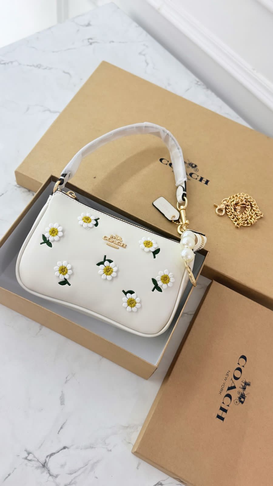 Buy First Copy Coach Pearl Flower Print Edition Women Shoulder Bag - Master Quality 7A Mirror at Lowest Price Online India