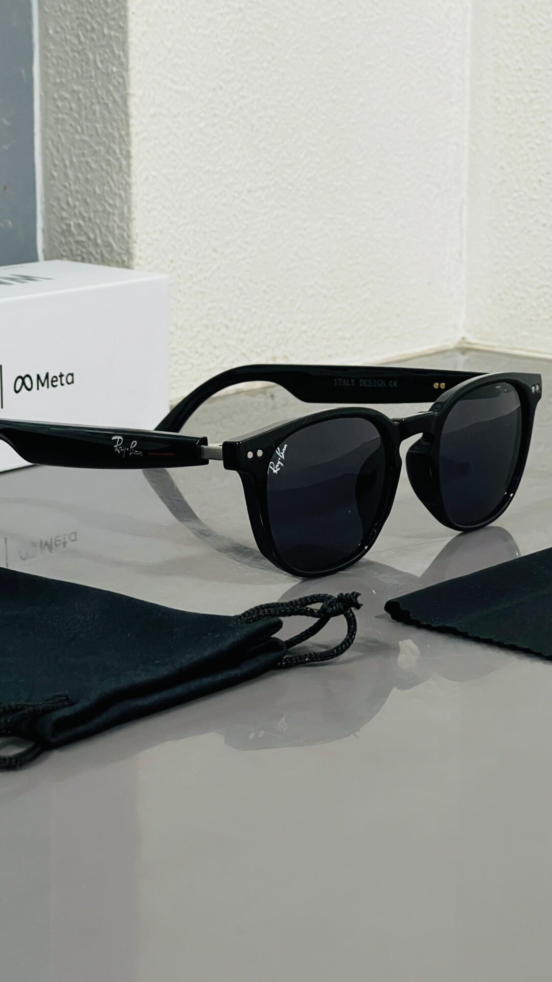 Buy First Copy Ray-Ban Meta Edition Smart Audio Sunglasses - Matte Black – packaging showing authentic design. Cash on Delivery available, Free shipping across India, Pan India delivery, 1:1 master replica with original box