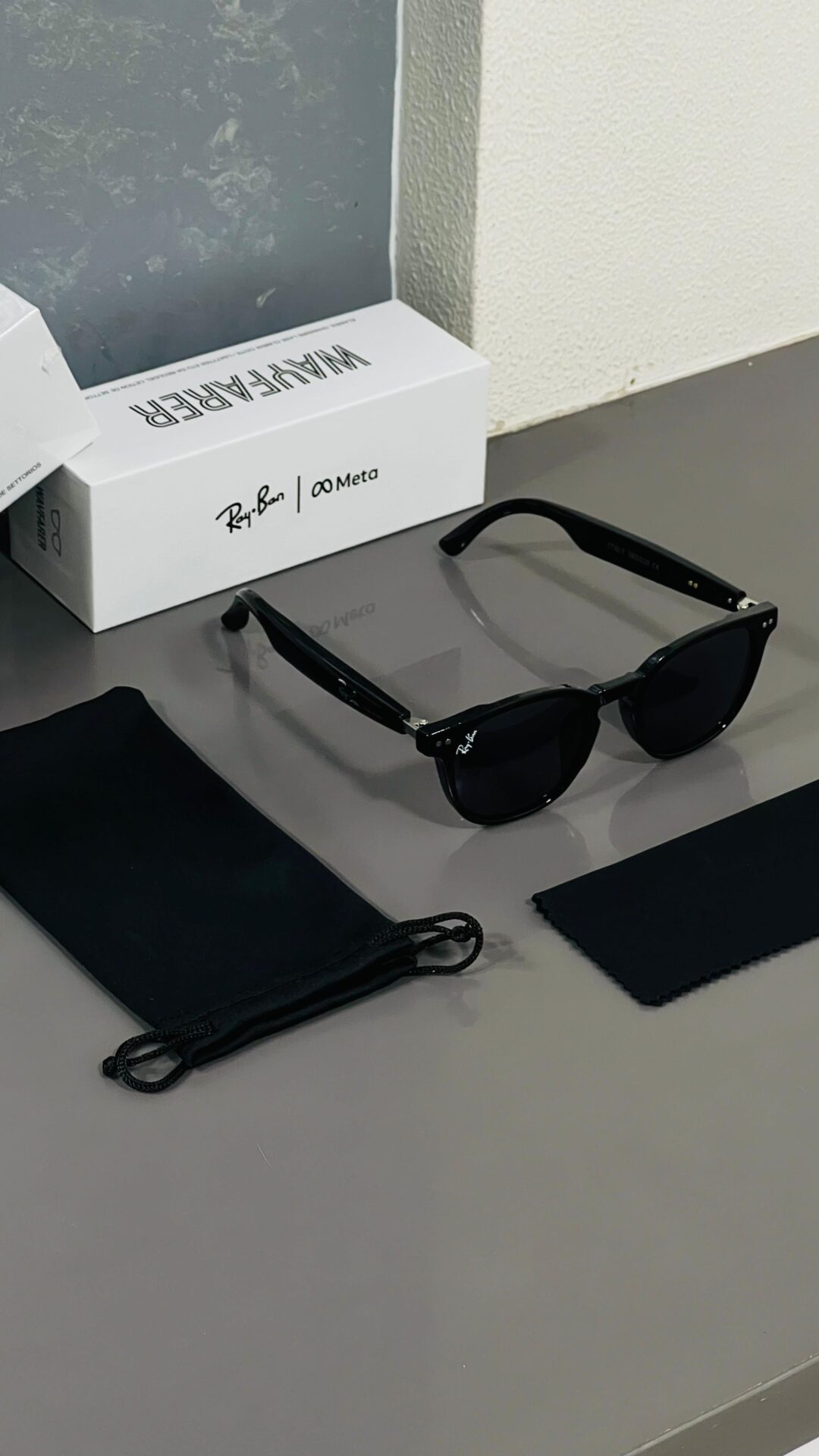 Buy First Copy Ray-Ban Meta Edition Smart Audio Sunglasses - Matte Black – back view showing authentic design. Cash on Delivery available, Free shipping across India, Pan India delivery, 1:1 master replica with original box