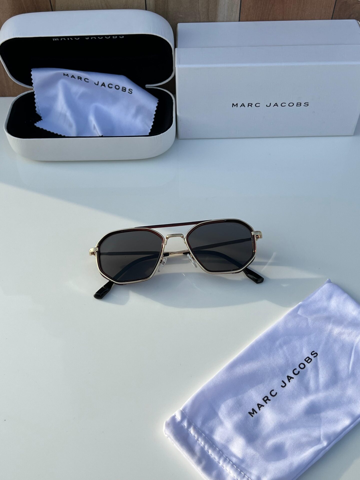 Buy First Copy Marc Jacobs Hexagon Men's Sunglasses – additional view showing authentic design. Cash on Delivery available, Free shipping across India, Pan India delivery, UV400 protection lenses