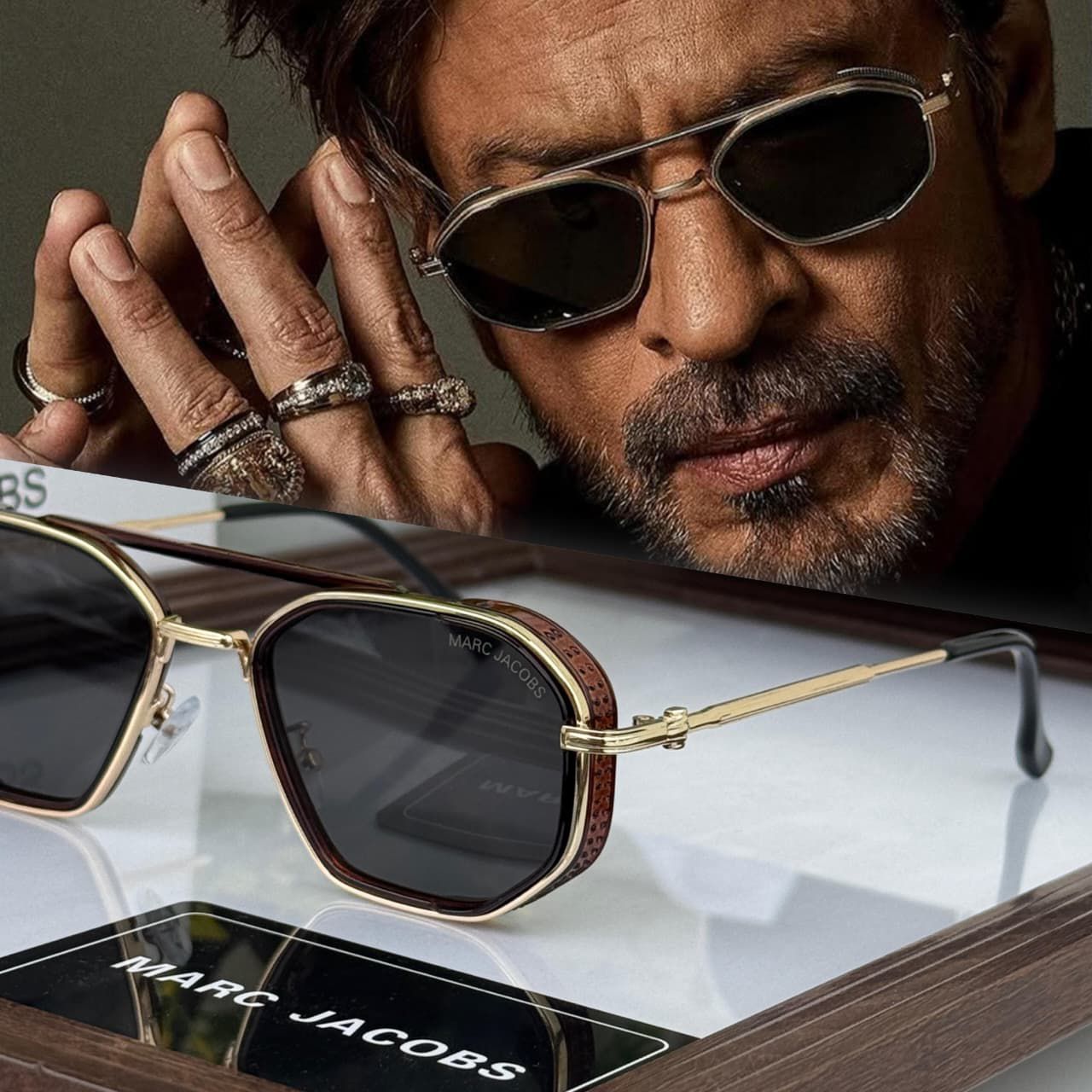 Buy First Copy Marc Jacobs Hexagon Men's Sunglasses – premium 1:1 master replica with original box packaging. Cash on Delivery available, Free shipping across India, Pan India delivery, UV400 protection lenses