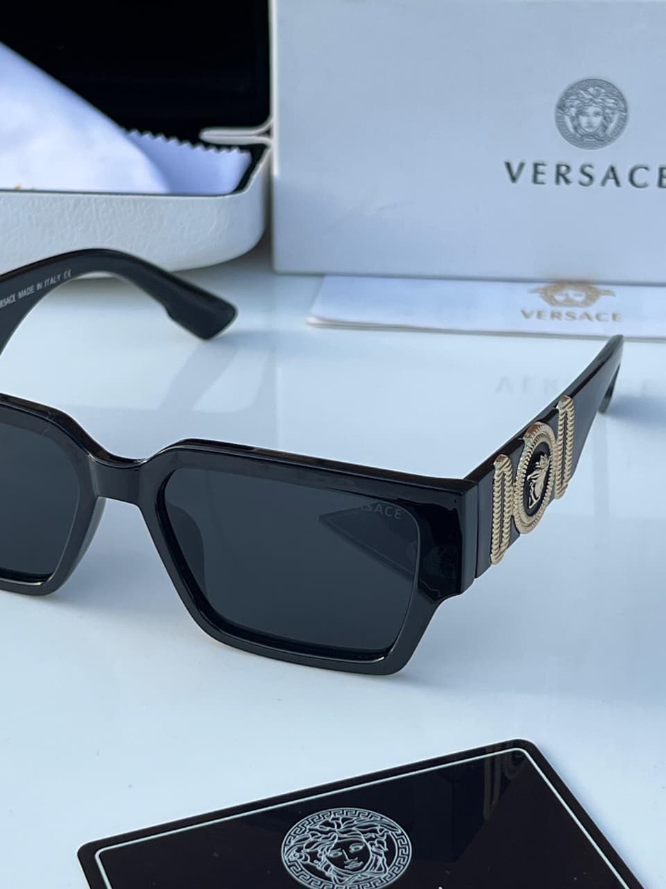 Buy First Copy Versace Medusa Square Sunglasses - Unisex – detail shot showing authentic design. Cash on Delivery available, Free shipping across India, Pan India delivery, UV400 protection lenses