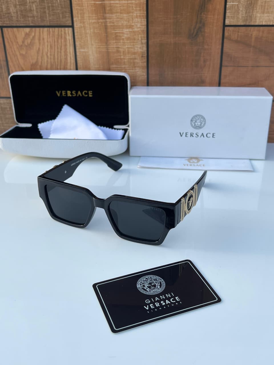 Buy First Copy Versace Medusa Square Sunglasses - Unisex – side view showing authentic design. Cash on Delivery available, Free shipping across India, Pan India delivery, UV400 protection lenses