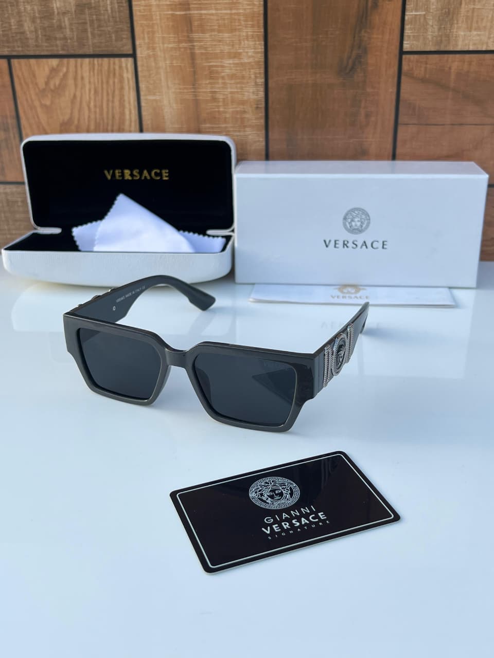 Buy First Copy Versace Medusa Square Sunglasses - Unisex – premium 1:1 master replica with original box packaging. Cash on Delivery available, Free shipping across India, Pan India delivery, UV400 protection lenses