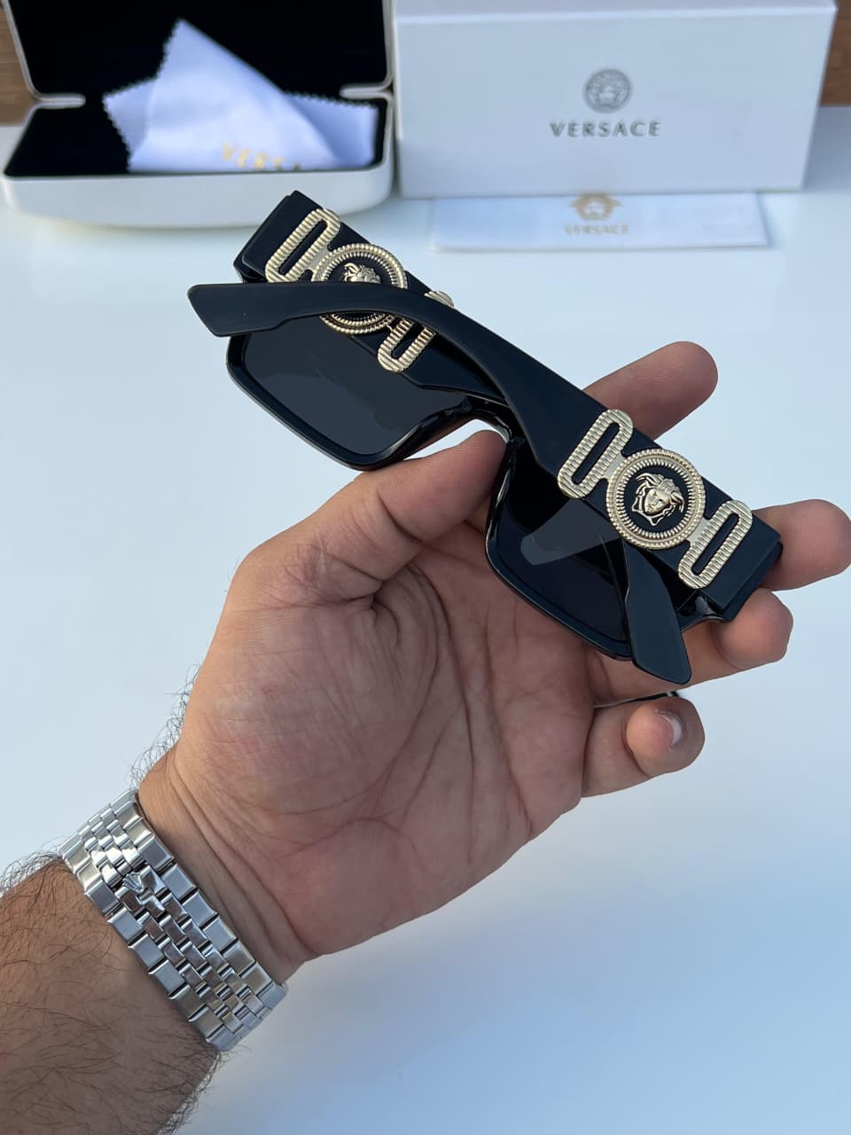 Buy First Copy Versace Medusa Square Sunglasses - Unisex – accessories showing authentic design. Cash on Delivery available, Free shipping across India, Pan India delivery, UV400 protection lenses