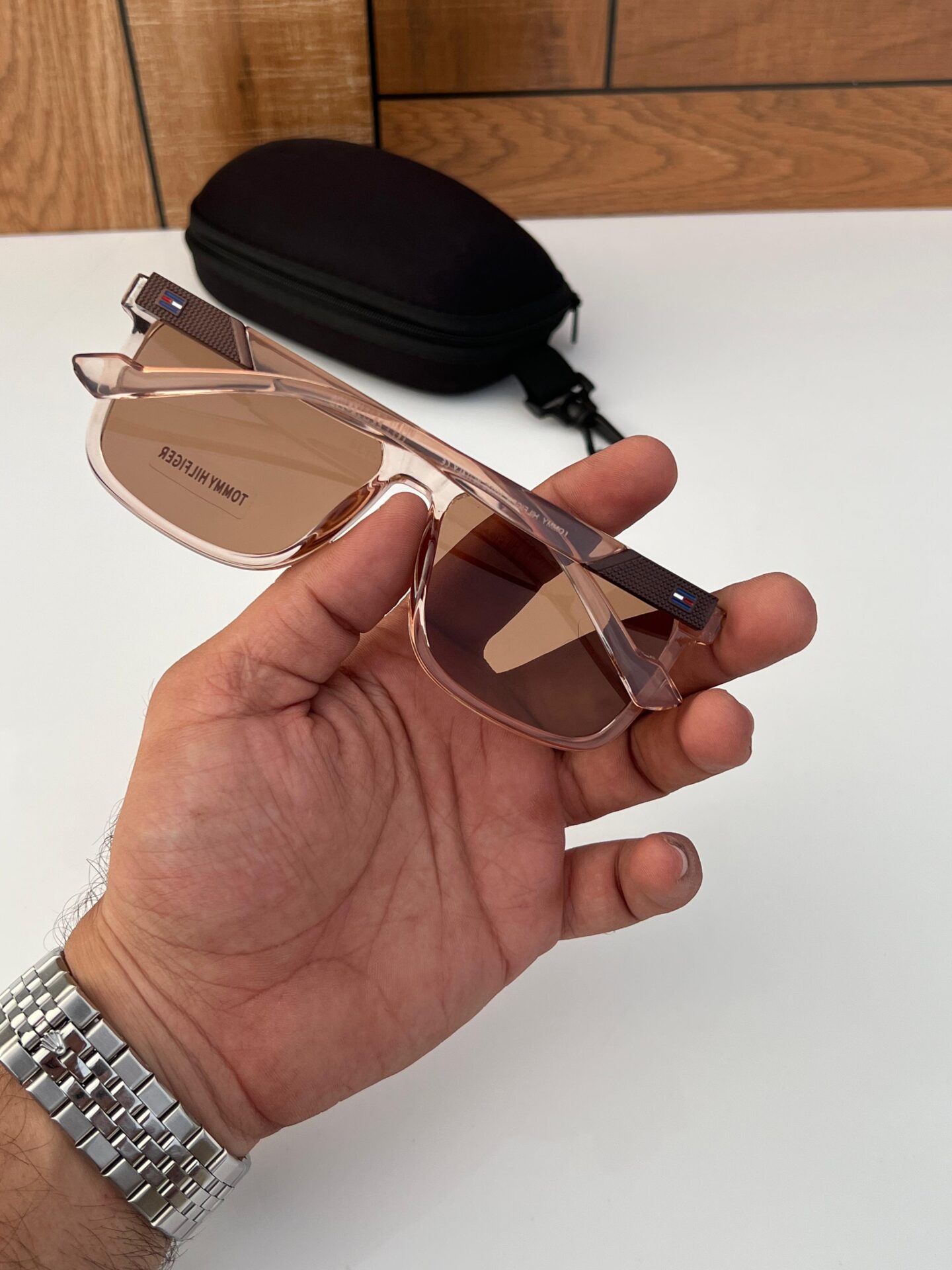 Buy First Copy Tommy Hilfiger Transparent brown square acetate frame Men’s Sunglasses - Master Quality 7A Mirror at Lowest Price Online India