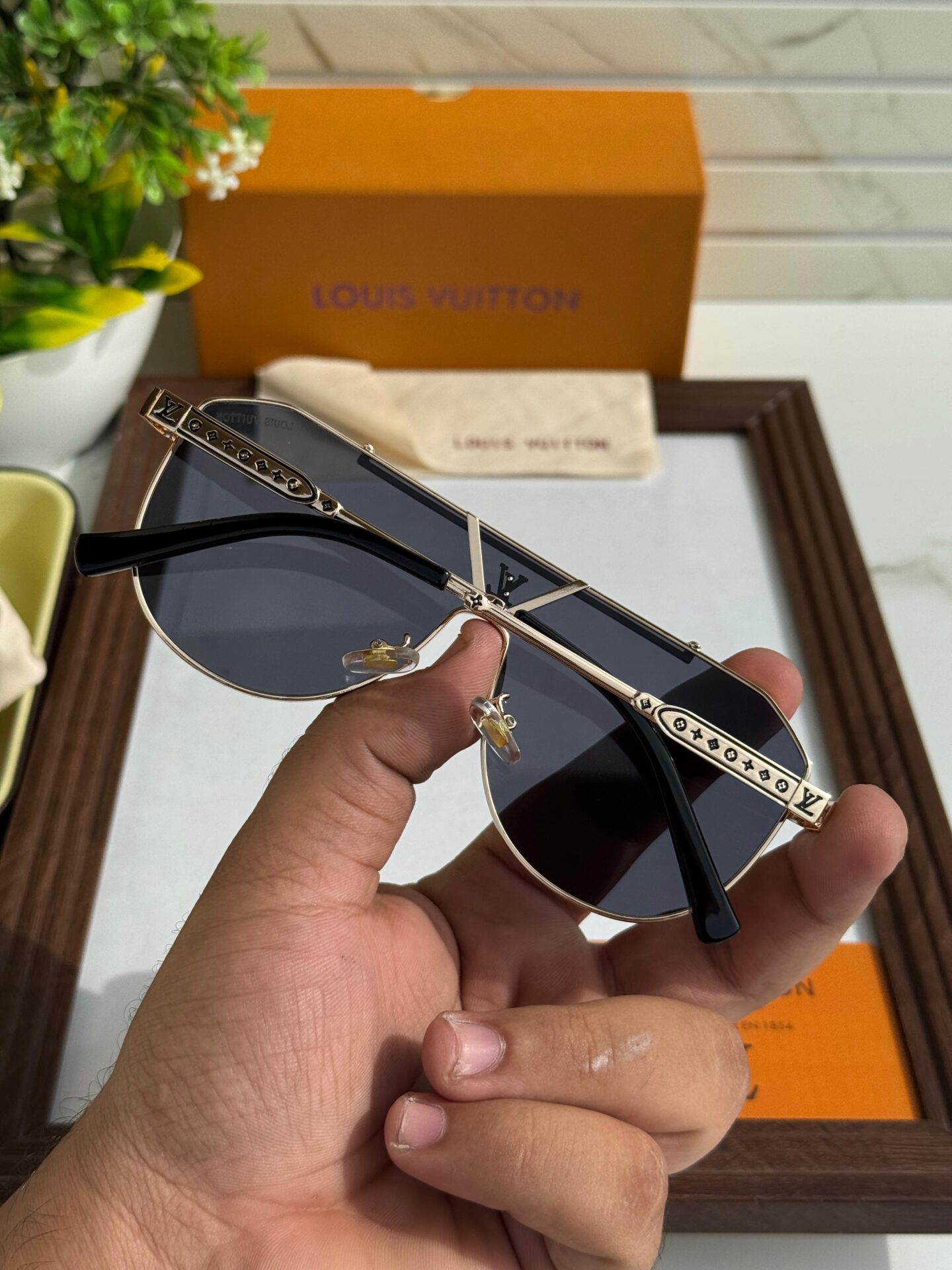Buy First Copy Louis Vuitton Aviator Men’s Sunglasses with signature LV engravings - Master Quality 7A Mirror at Lowest Price Online India
