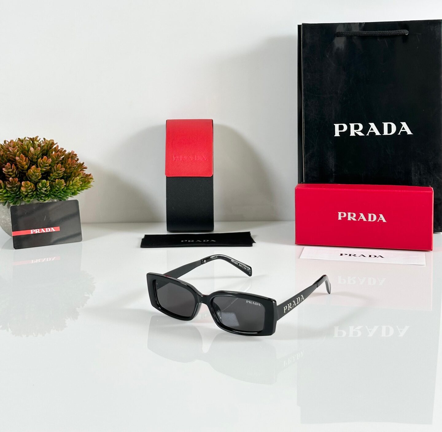 Buy First Copy Prada rectangular Unisex Sunglasses – back view showing authentic design. Cash on Delivery available, Free shipping across India, Pan India delivery, UV400 protection lenses