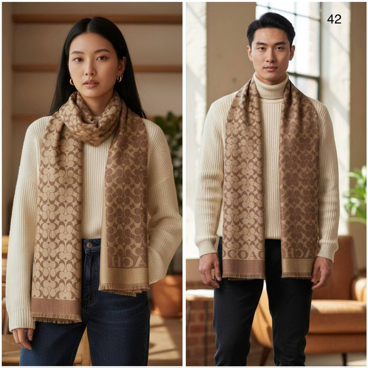 Buy First Copy Coach Semi Woollen Logo Stole - Master Quality 7A Mirror at Lowest Price Online India