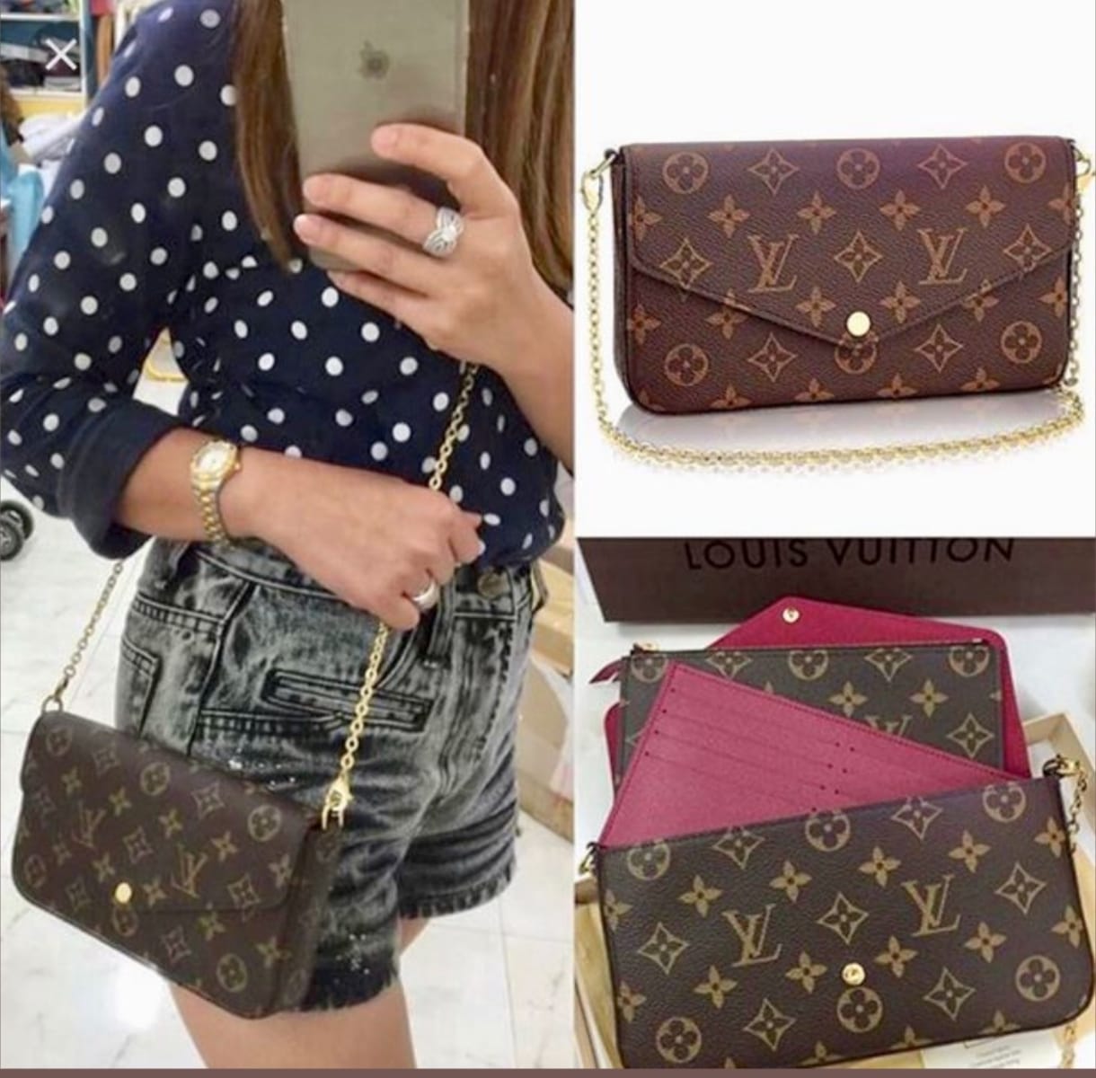 Buy First Copy Louis Vuitton Pochette Félicie Women’s Bag with Sling - Master Quality 7A Mirror at Lowest Price Online India
