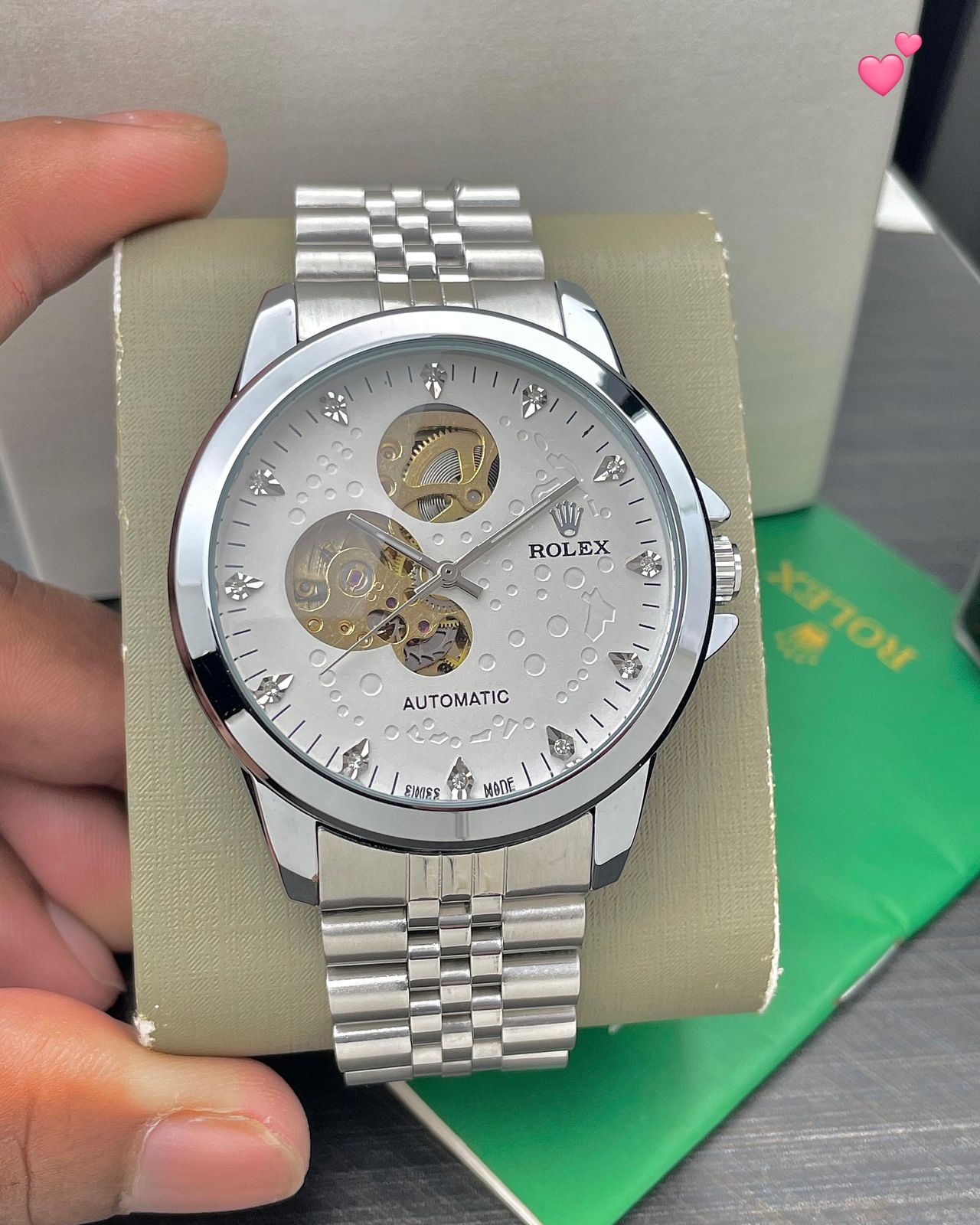 Buy First Copy Rolex Open-Heart Skeleton Silver Dial Stainless Steel Automatic Men’s Watch - Master Quality 7A Mirror at Lowest Price Online India