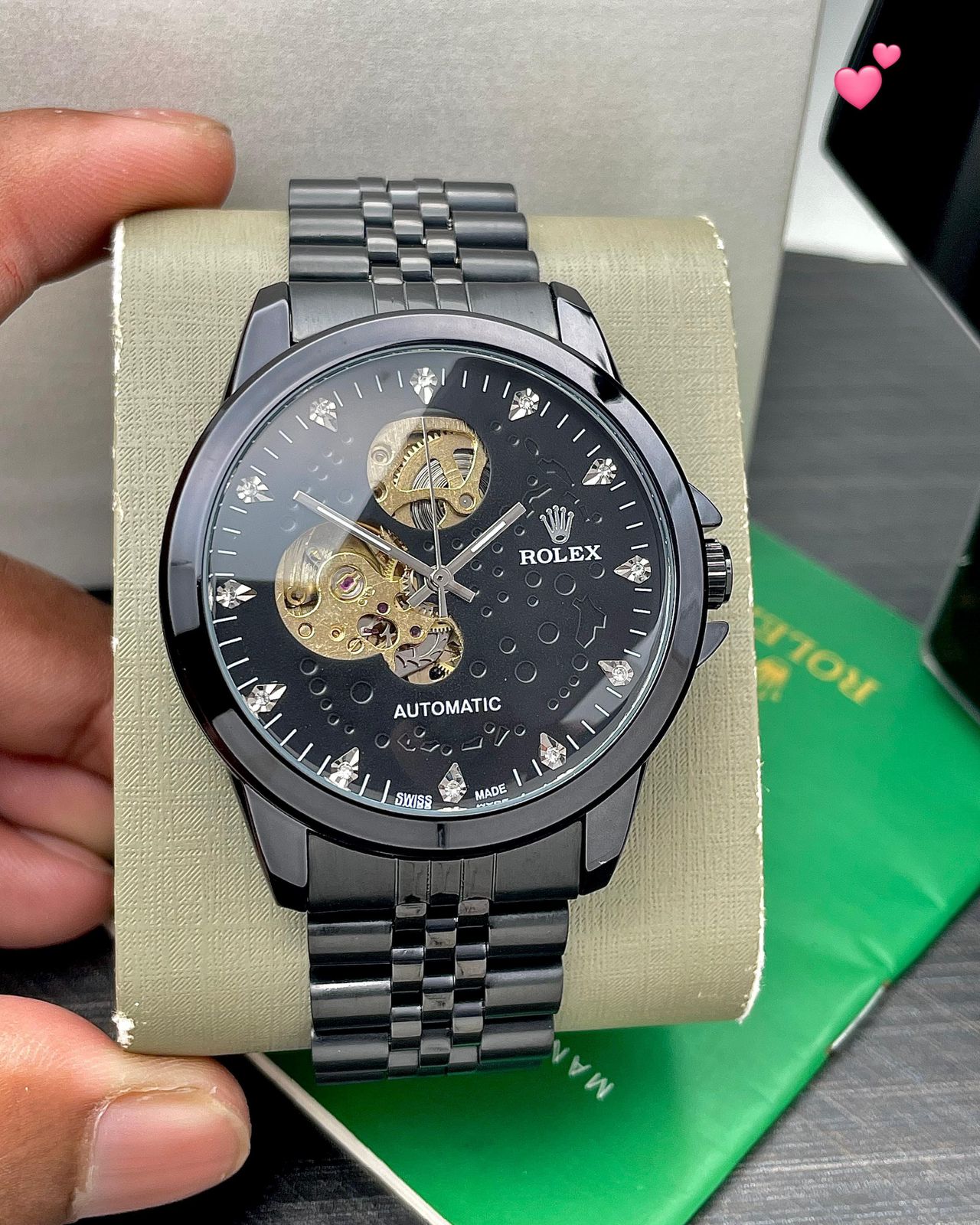 Buy First Copy Rolex Open-Heart Skeleton Silver Dial Stainless Steel Automatic Men’s Watch - Master Quality 7A Mirror at Lowest Price Online India