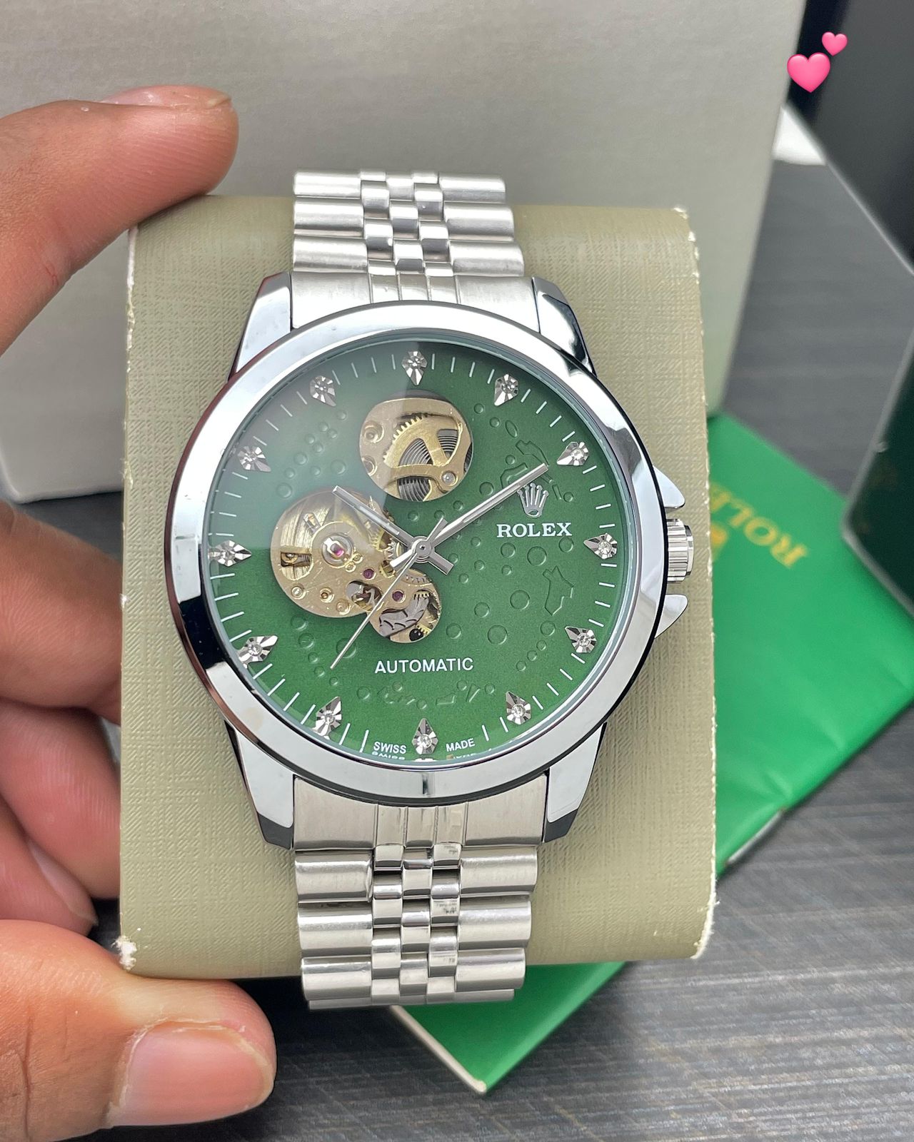Buy First Copy Rolex Open-Heart Skeleton Silver Dial Stainless Steel Automatic Men’s Watch - Master Quality 7A Mirror at Lowest Price Online India