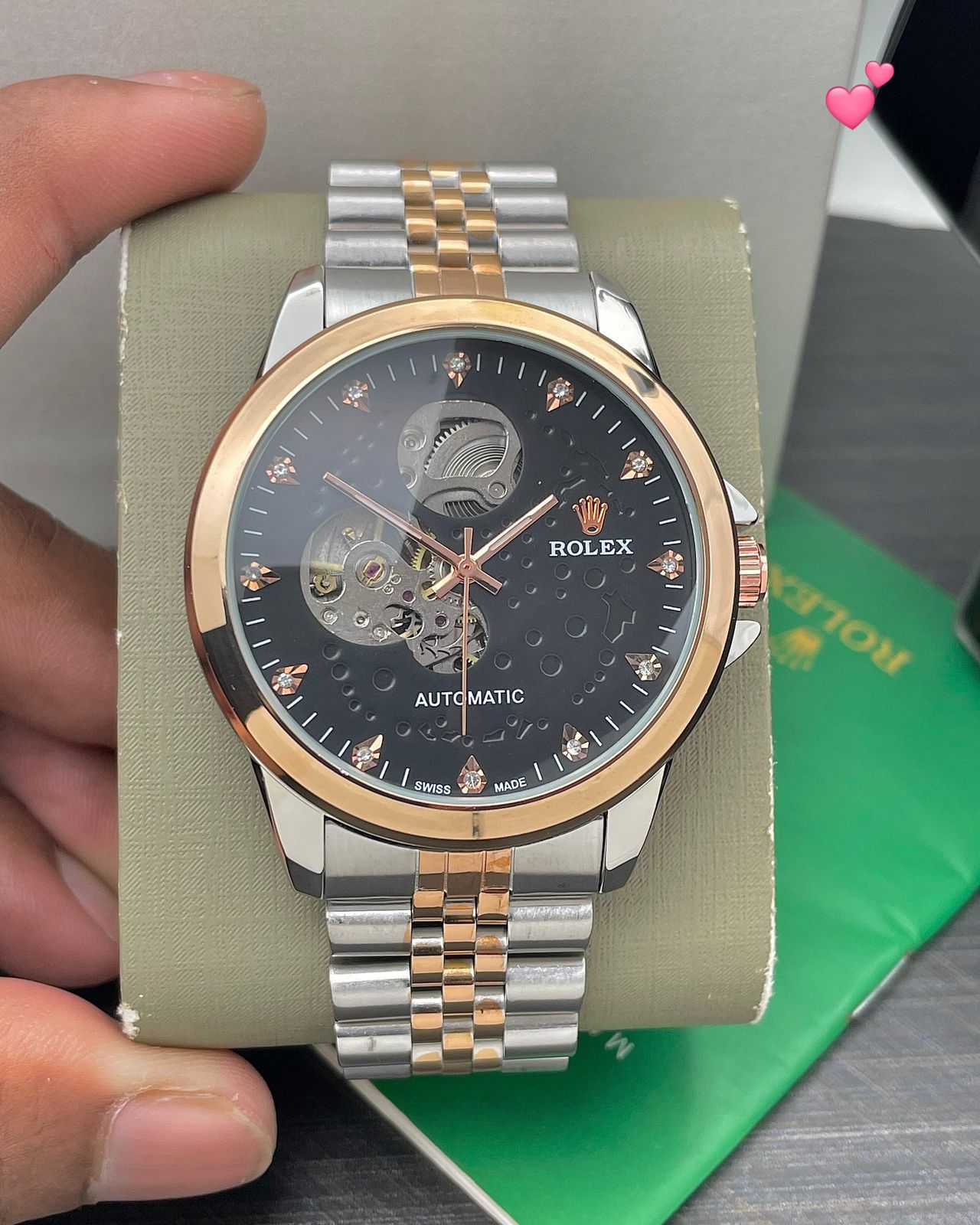 Buy First Copy Rolex Open-Heart Skeleton Silver Dial Stainless Steel Automatic Men’s Watch - Master Quality 7A Mirror at Lowest Price Online India
