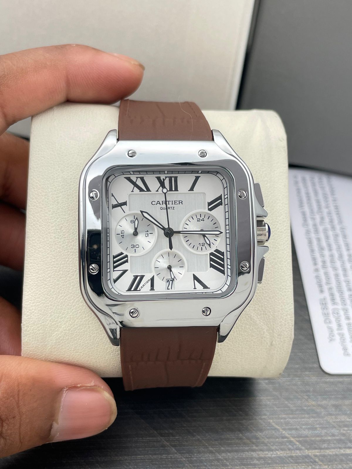Buy First Copy Cartier Santos Chronograph 42mm Quartz Movement Men’s watch - Master Quality 7A Mirror at Lowest Price Online India