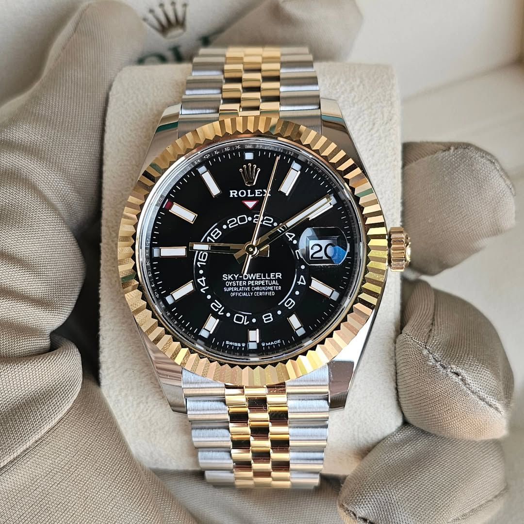 Buy First Copy Rolex Sky-Dweller Two-Tone Black Dial 42mm Automatic Men’s Watch - Master Quality 7A Mirror at Lowest Price Online India