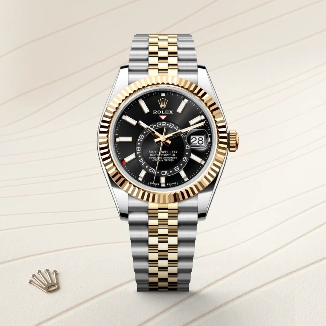 Buy First Copy Rolex Sky-Dweller Two-Tone Black Dial 42mm Automatic Men’s Watch - Master Quality 7A Mirror at Lowest Price Online India