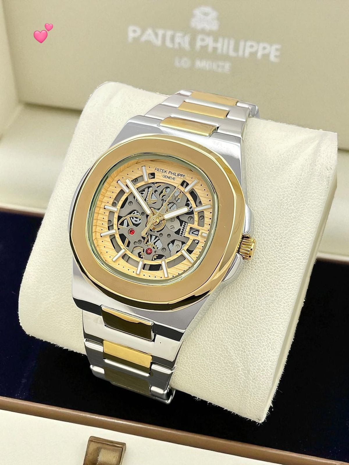 Buy First Copy Patek Philippe Nautilus Skeleton Two-Tone Gold 40mm Quartz Movement Men’s Watch - Master Quality 7A Mirror at Lowest Price Online India