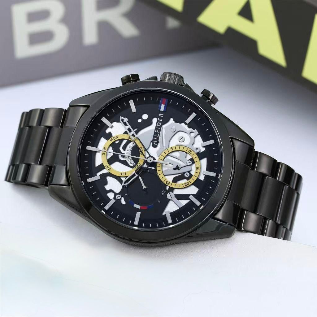 Buy First Copy Tommy Hilfiger Skeleton Black Steel 4mm Quartz movement Chronograph Men’s Watch - Master Quality 7A Mirror at Lowest Price Online India