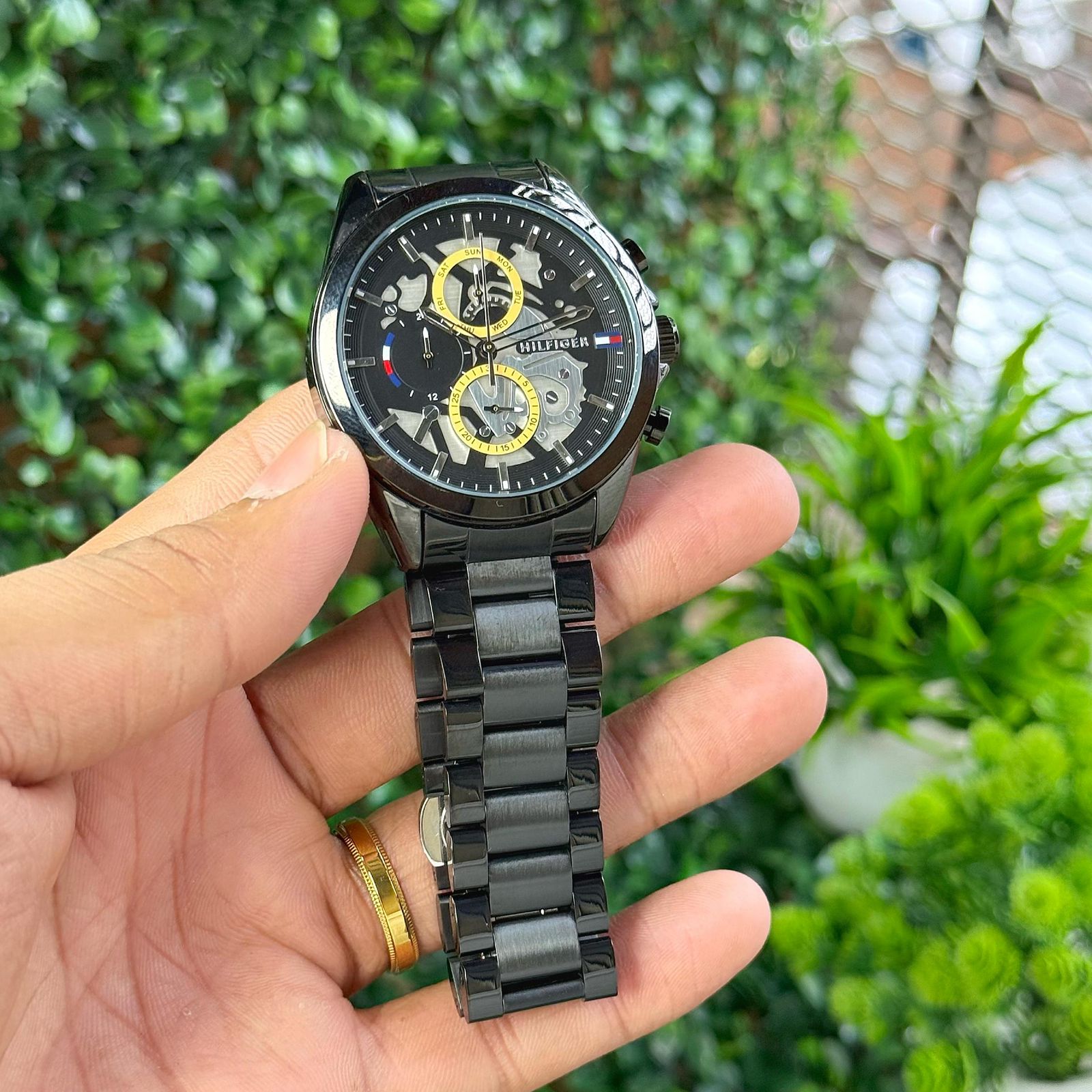Buy First Copy Tommy Hilfiger Skeleton Black Steel 4mm Quartz movement Chronograph Men’s Watch - Master Quality 7A Mirror at Lowest Price Online India