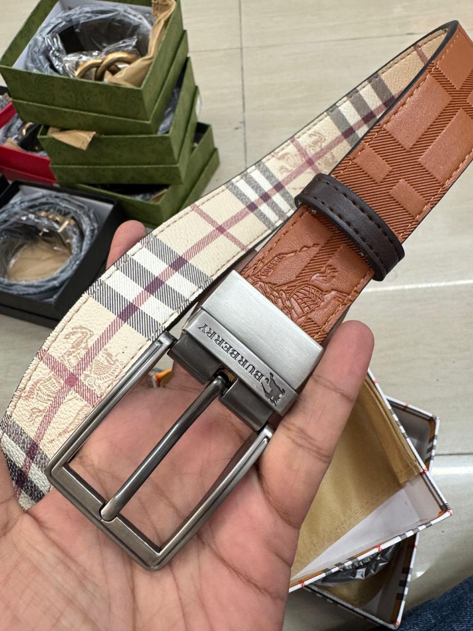 Buy First Copy Burberry Tan/Brown Reversible Men’s Belt - Master Quality 7A Mirror at Lowest Price Online India