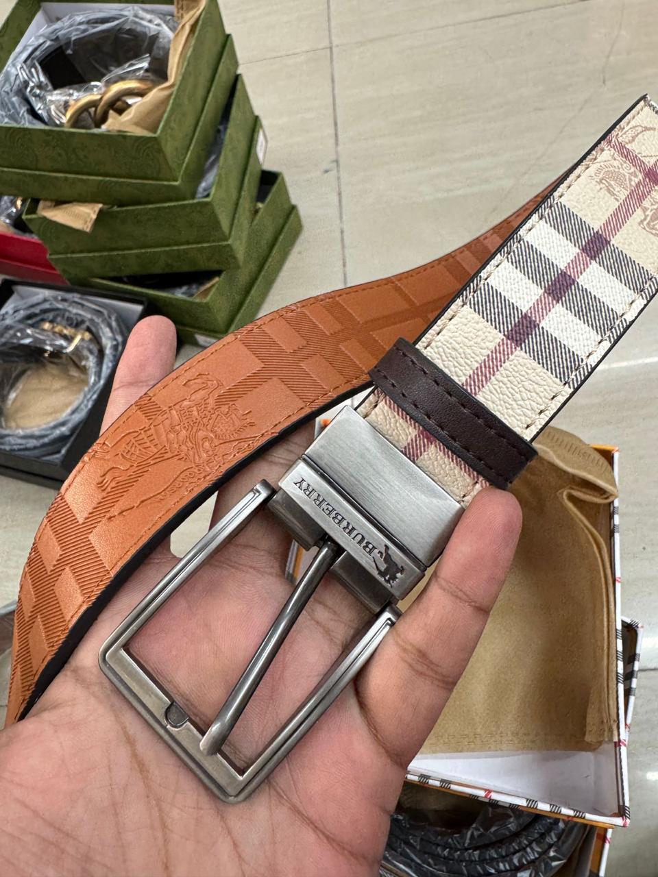 Buy First Copy Burberry Tan/Brown Reversible Men’s Belt - Master Quality 7A Mirror at Lowest Price Online India