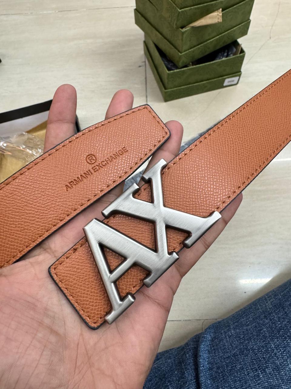 Buy First Copy Armani Exchange (AX) Tan Reversible Men’s Belt - Master Quality 7A Mirror at Lowest Price Online India
