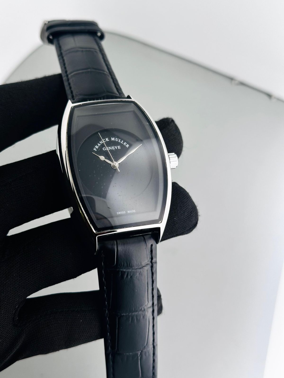 Buy First Copy Franck Muller Black Tonneau Leather Strap Quartz movement Swiss Watch For Men - Master Quality 7A Mirror at Lowest Price Online India