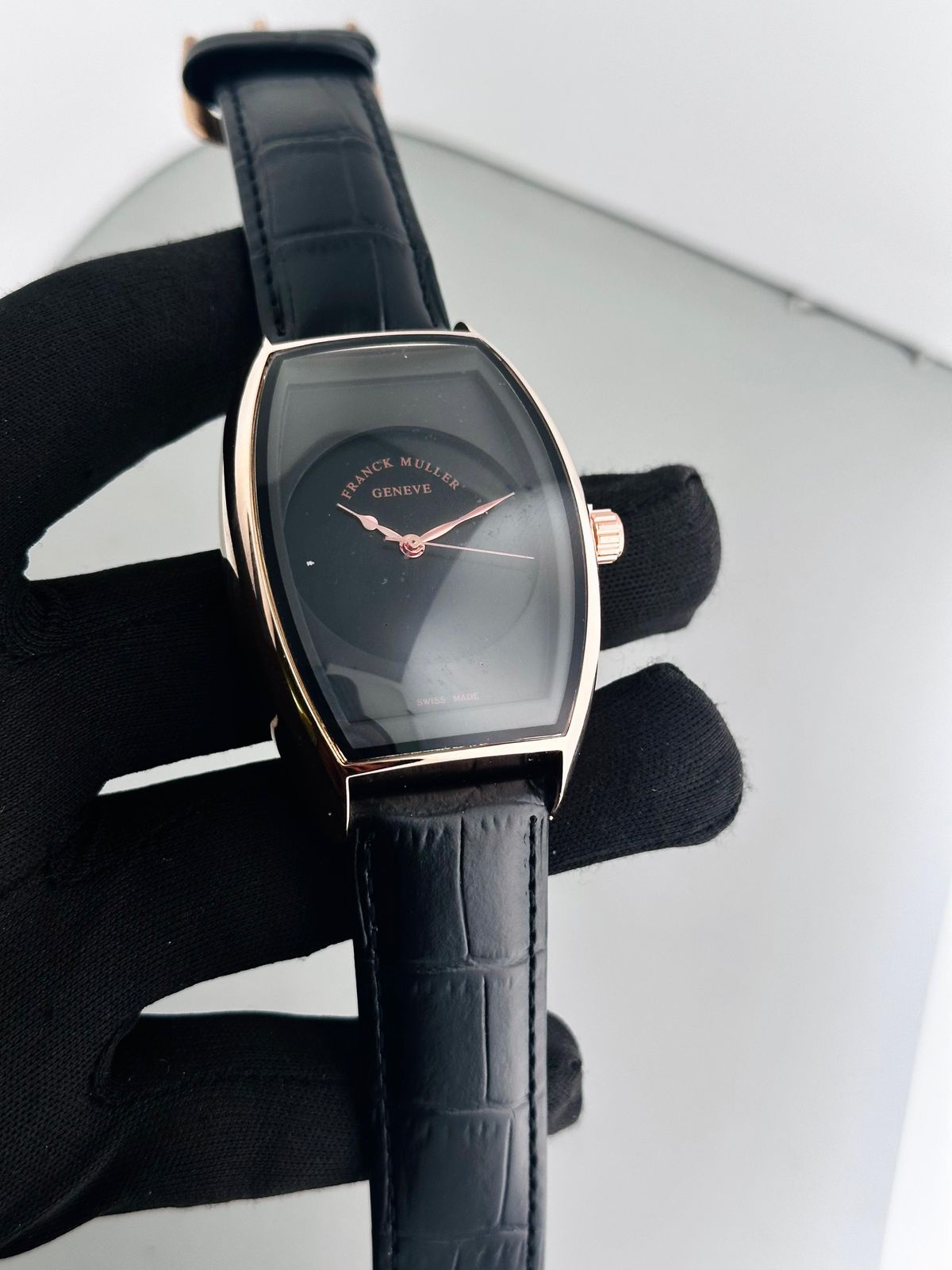 Buy First Copy Franck Muller Black Tonneau Leather Strap Quartz movement Swiss Watch For Men - Master Quality 7A Mirror at Lowest Price Online India