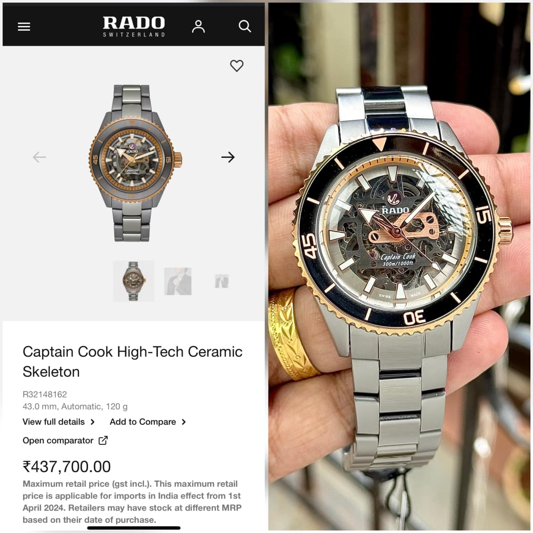 Buy First Copy Rado Captain Cook High-Tech Ceramic Skeleton 43mm Men’s Automatic Watch - Master Quality 7A Mirror at Lowest Price Online India