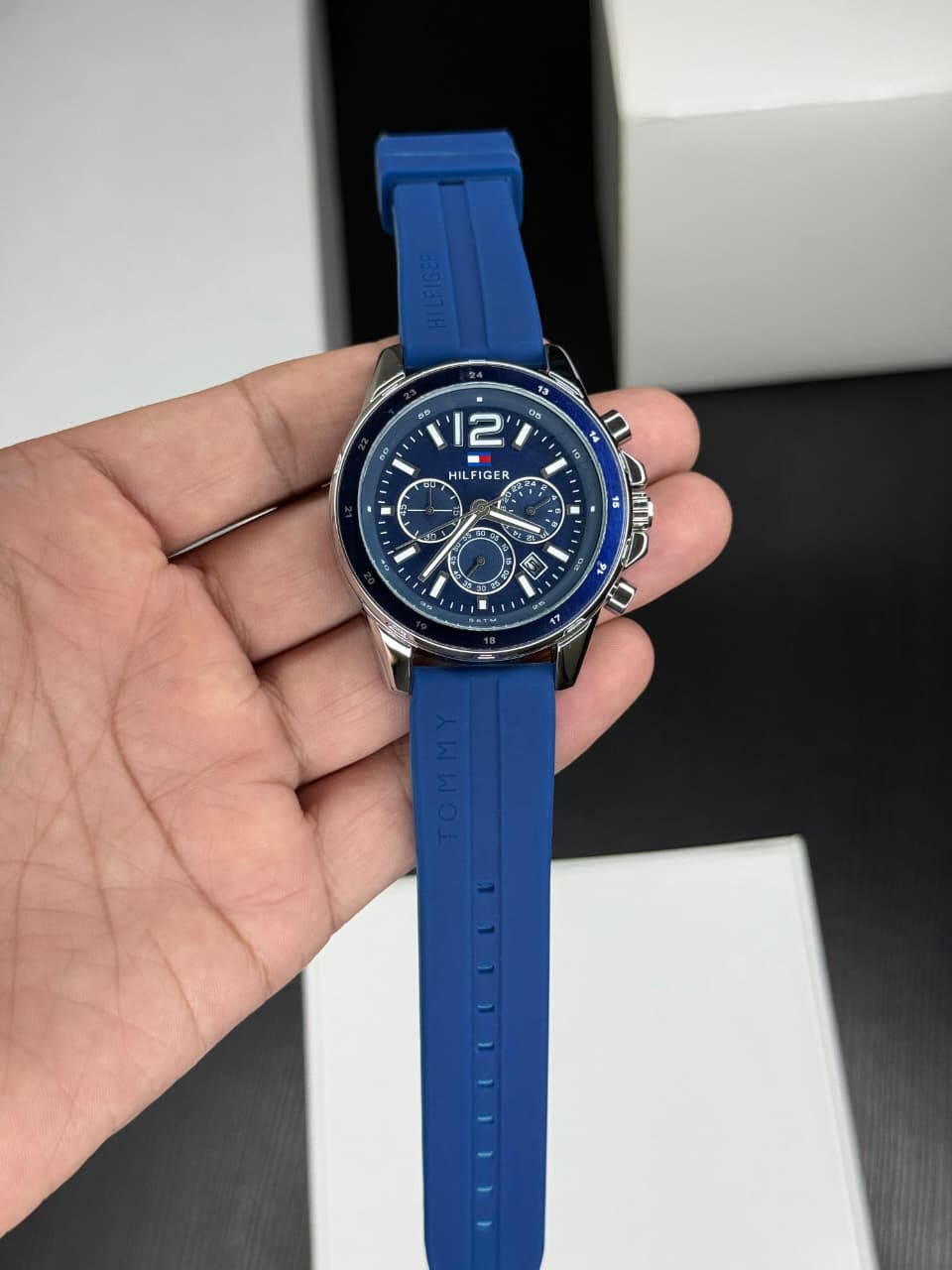 Buy First Copy Tommy Hilfiger Men’s Chronograph Blue Silicone Strap Watch 42mm - Master Quality 7A Mirror at Lowest Price Online India