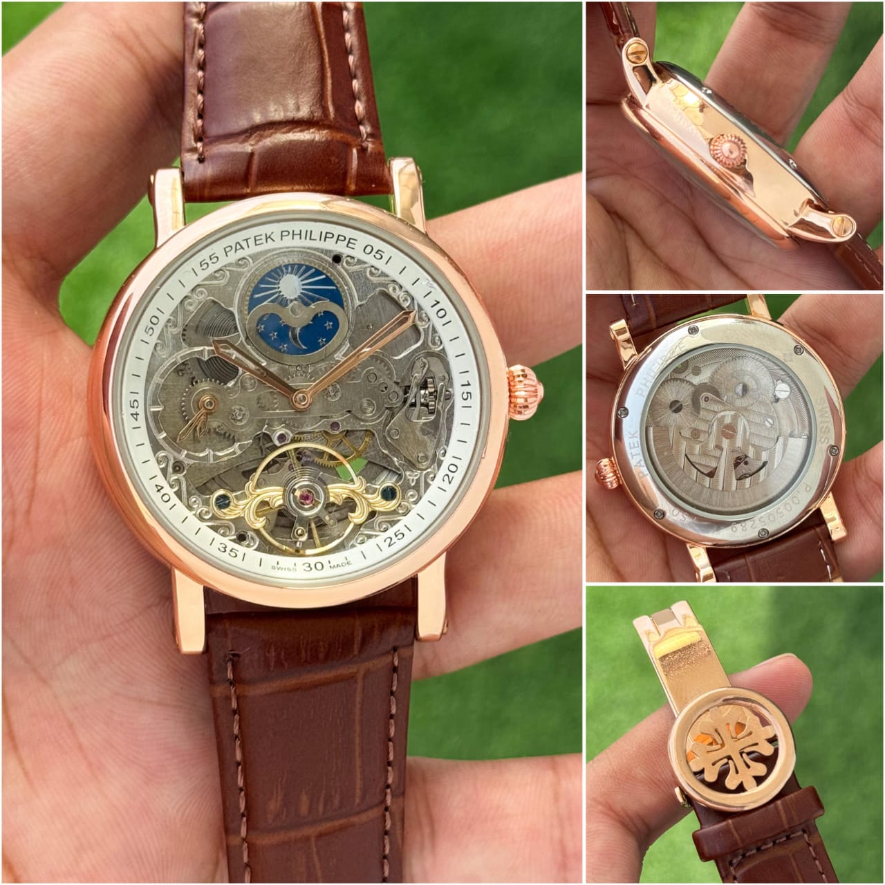 Buy First Copy Patek Philippe Skeleton Open Back Men’s Automatic Watch - Master Quality 7A Mirror at Lowest Price Online India