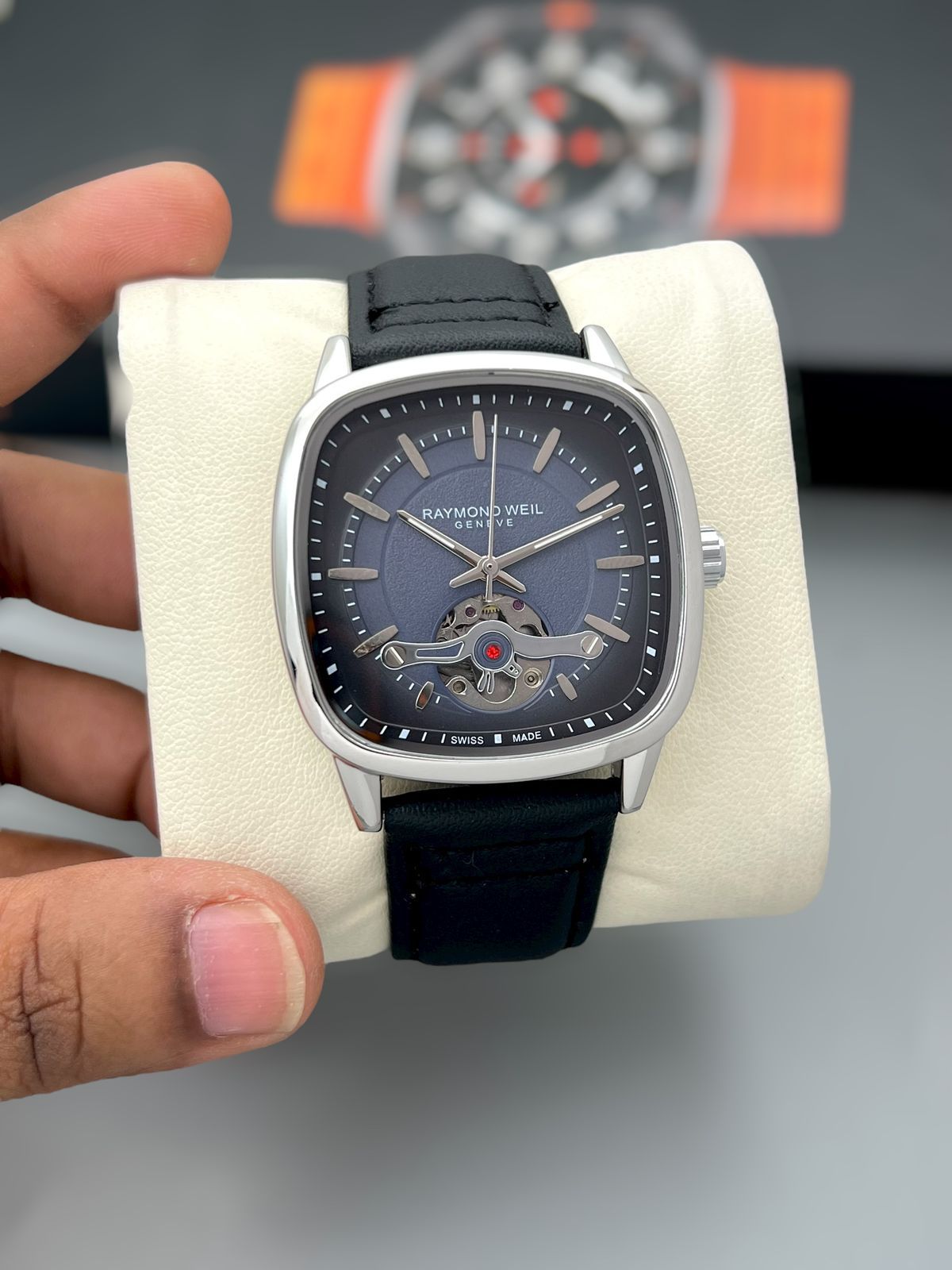 Buy First Copy Raymond Weil Freelancer Skeleton Swiss Made Leather Strap Open-Heart 45mm Automatic Men’s Watch - Master Quality 7A Mirror at Lowest Price Online India