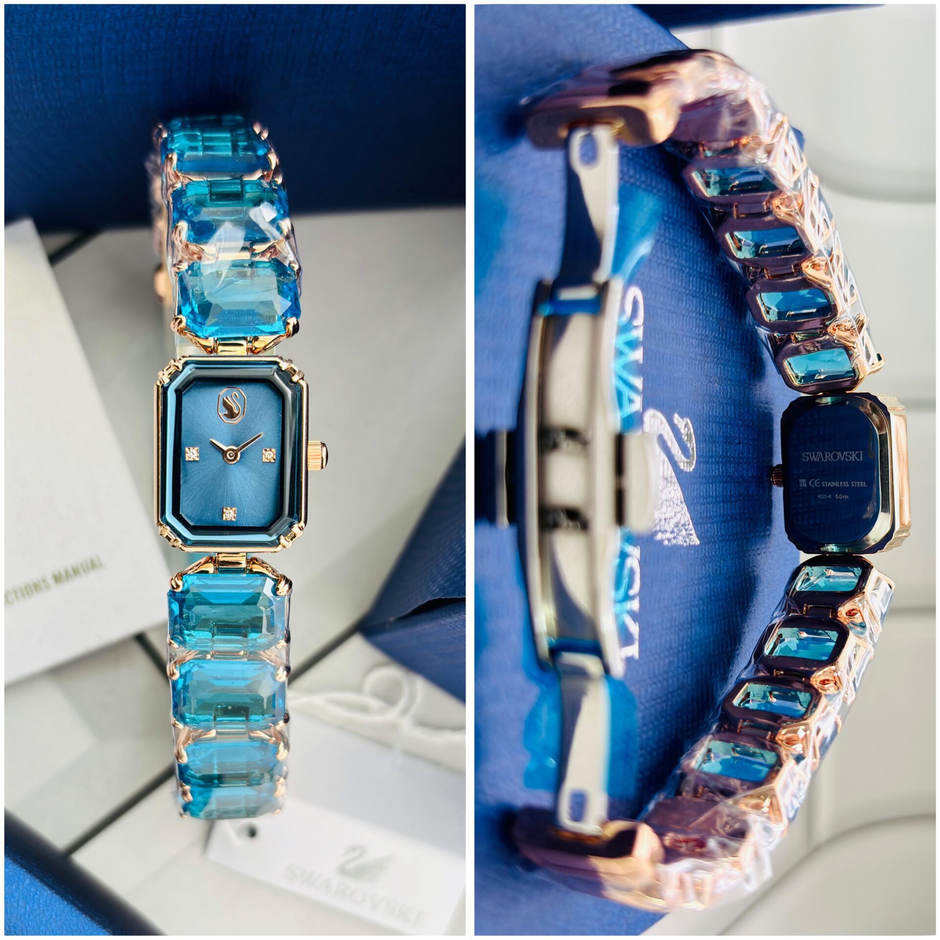 Buy First Copy Swarovski Crystal Octagon Rose Gold Stainless Steel Crystal 23mm Quartz Machine Ladies Watch - Master Quality 7A Mirror at Lowest Price Online India