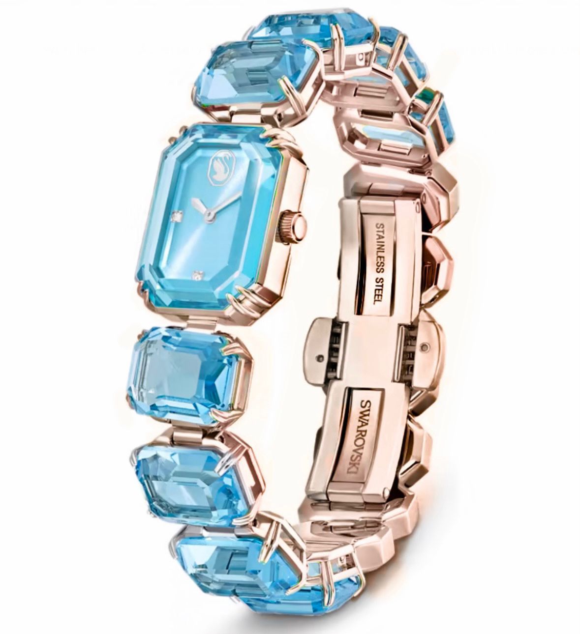Buy First Copy Swarovski Crystal Octagon Rose Gold Stainless Steel Crystal 23mm Quartz Machine Ladies Watch - Master Quality 7A Mirror at Lowest Price Online India
