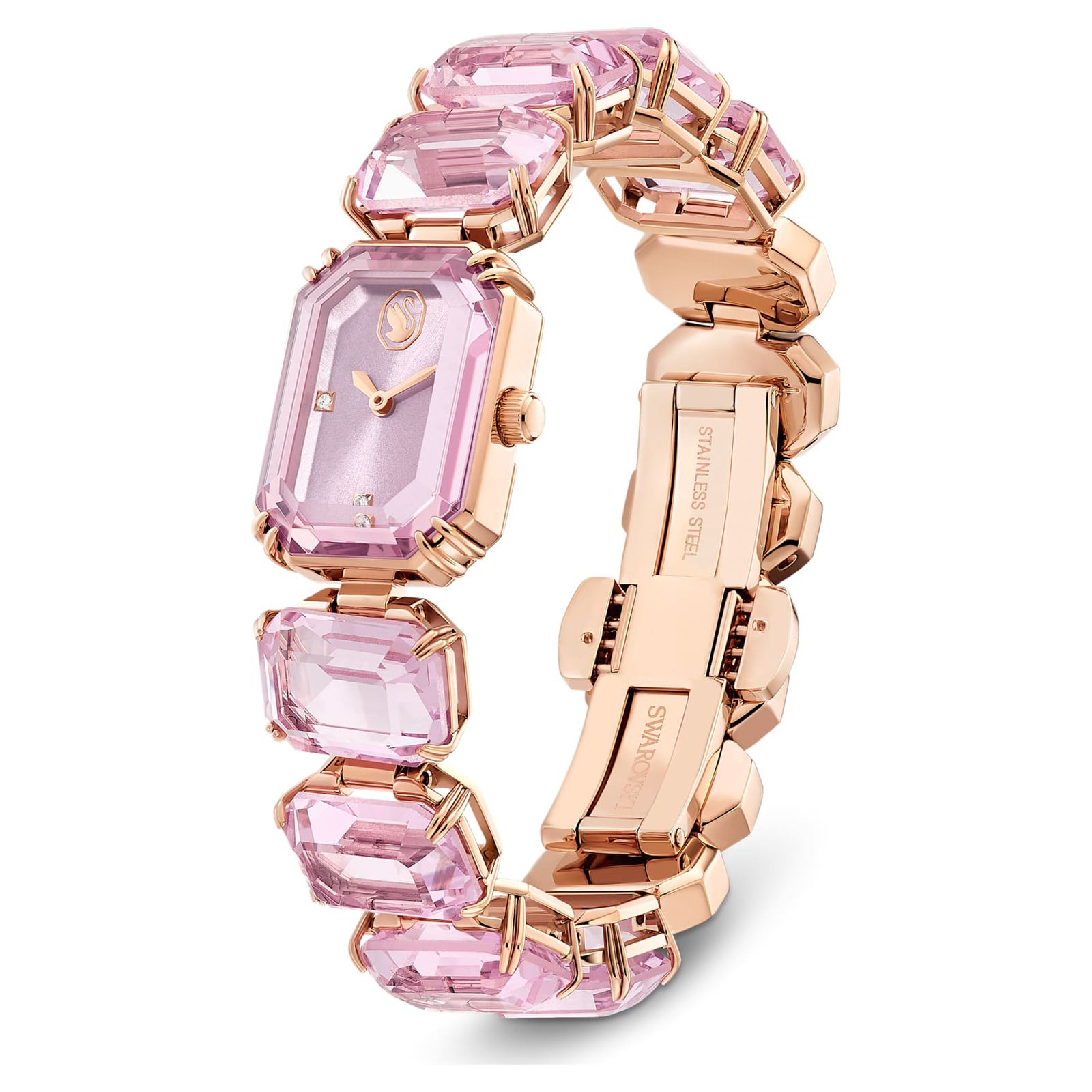Buy First Copy Swarovski Crystal Octagon Rose Gold Stainless Steel Crystal 23mm Quartz Machine Ladies Watch - Master Quality 7A Mirror at Lowest Price Online India
